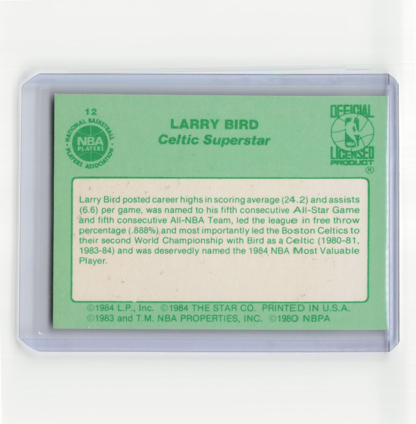 The Star Co. 1984 Star Basketball Larry Bird 1984 NBA MVP #12 Near Mint - Papa Joey's Collectibles