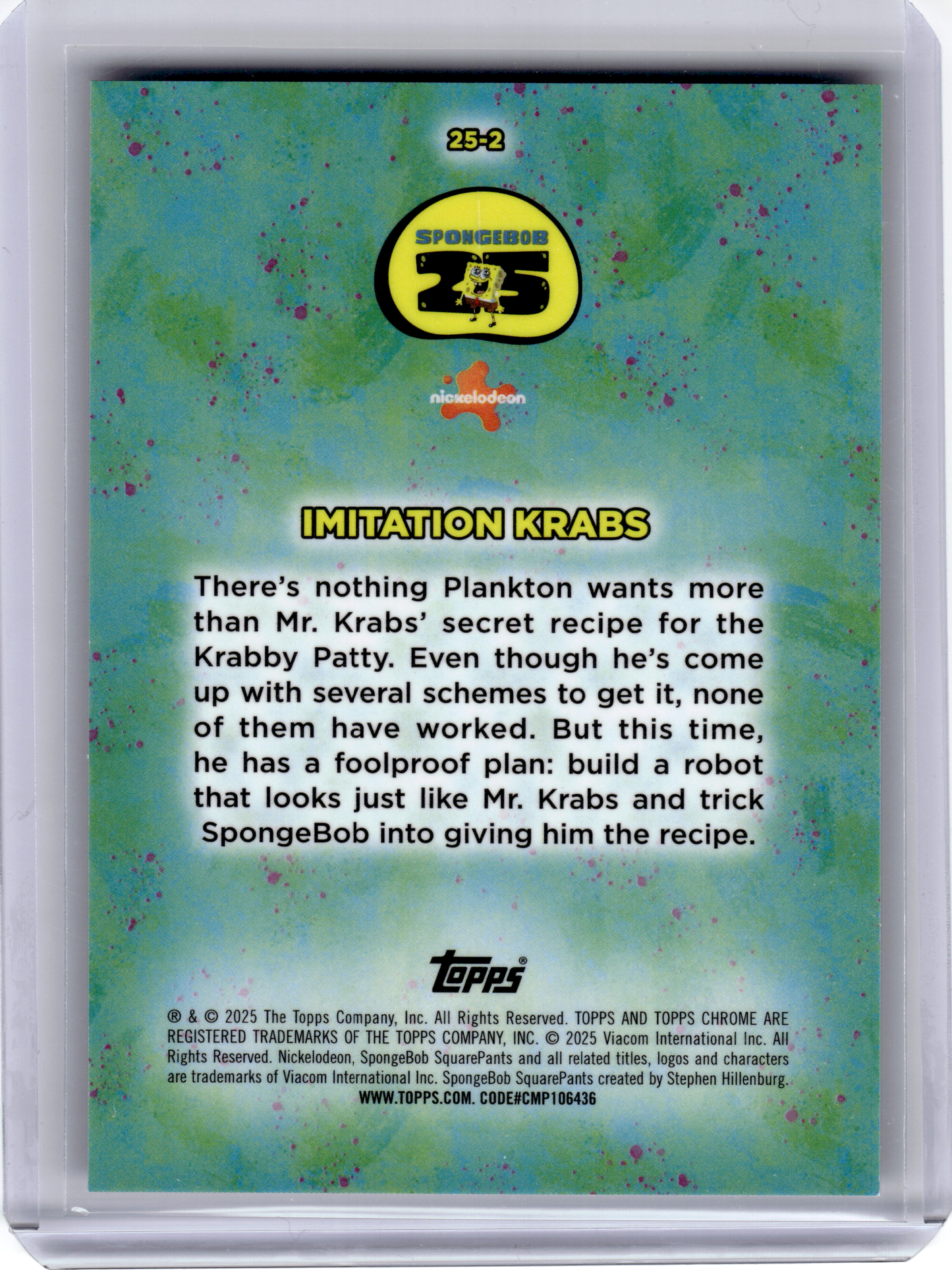 2025 Topps Chrome SpongeBob 25th Anniversary—Imitation Krabs 02/10 #25-2