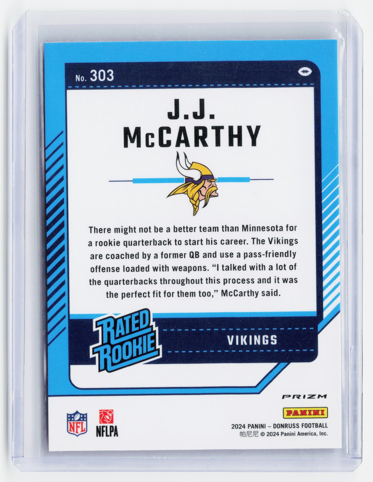 Panini 2024 Panini Donruss Optic Prizm Football—J.J. McCarthy #303 Pink —