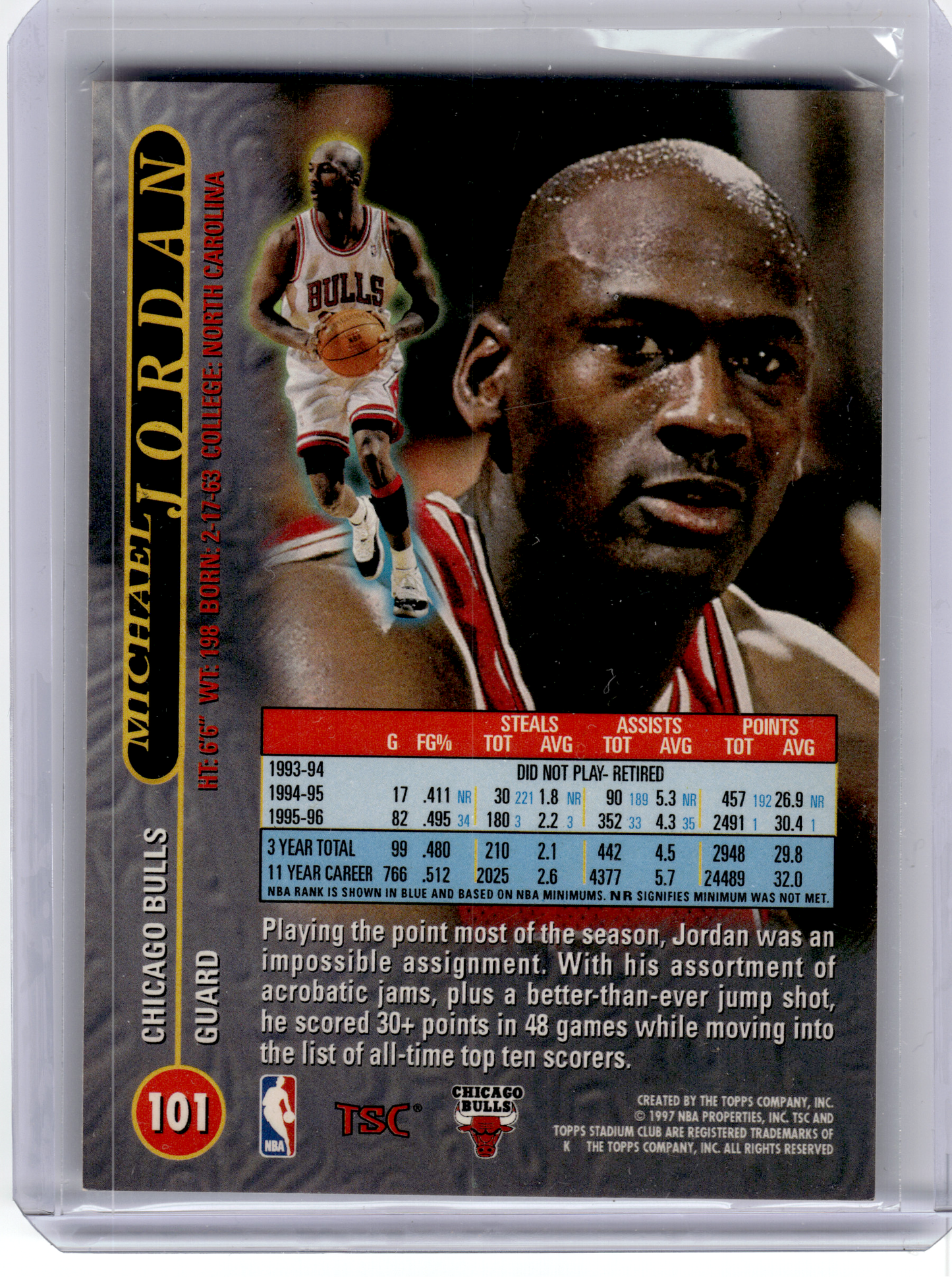 1997 Topps Stadium Club Basketball—Michael Jordan #101