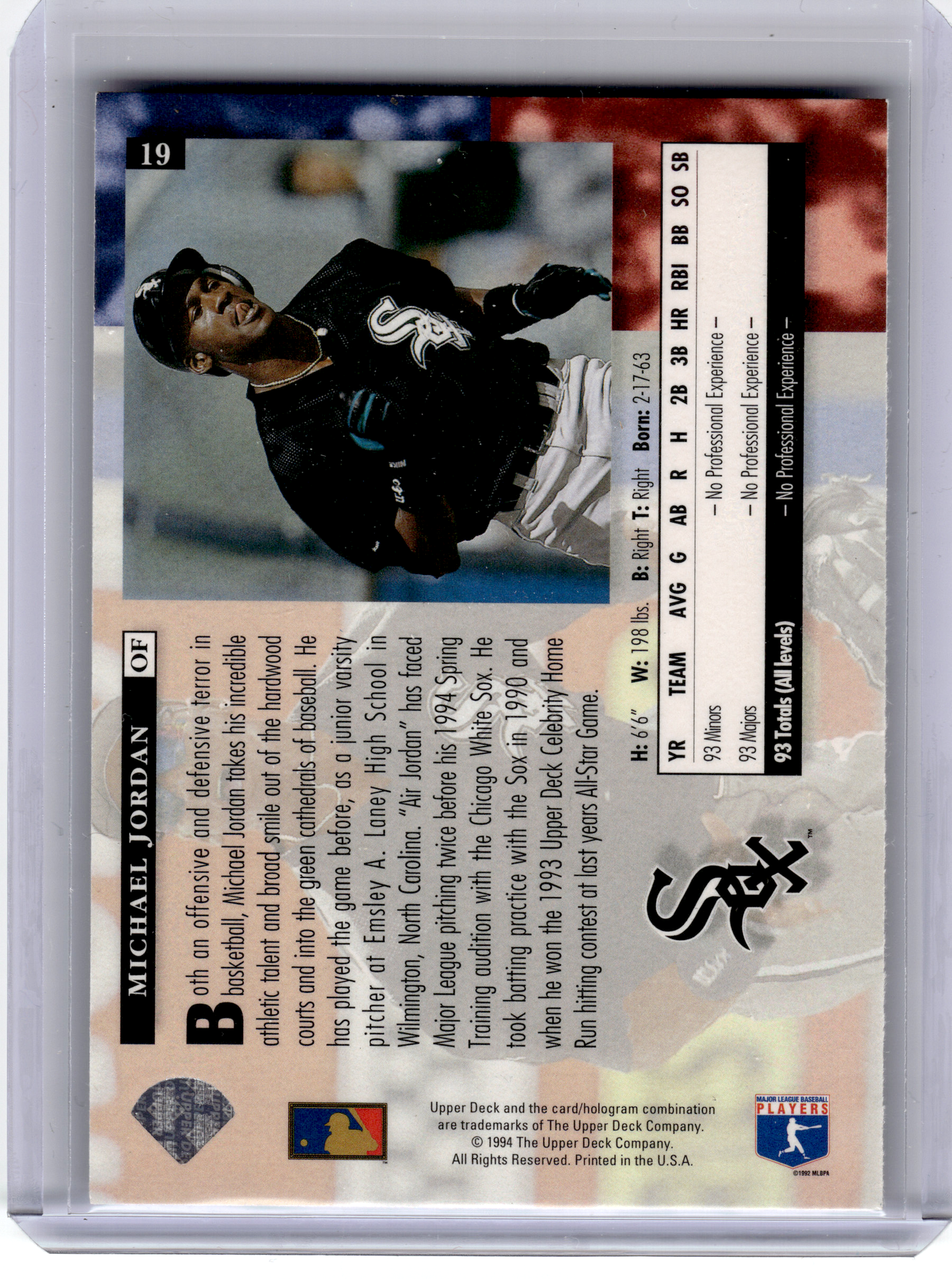 1994 Upper Deck Star Rookies Baseball—Michael Jordan #19
