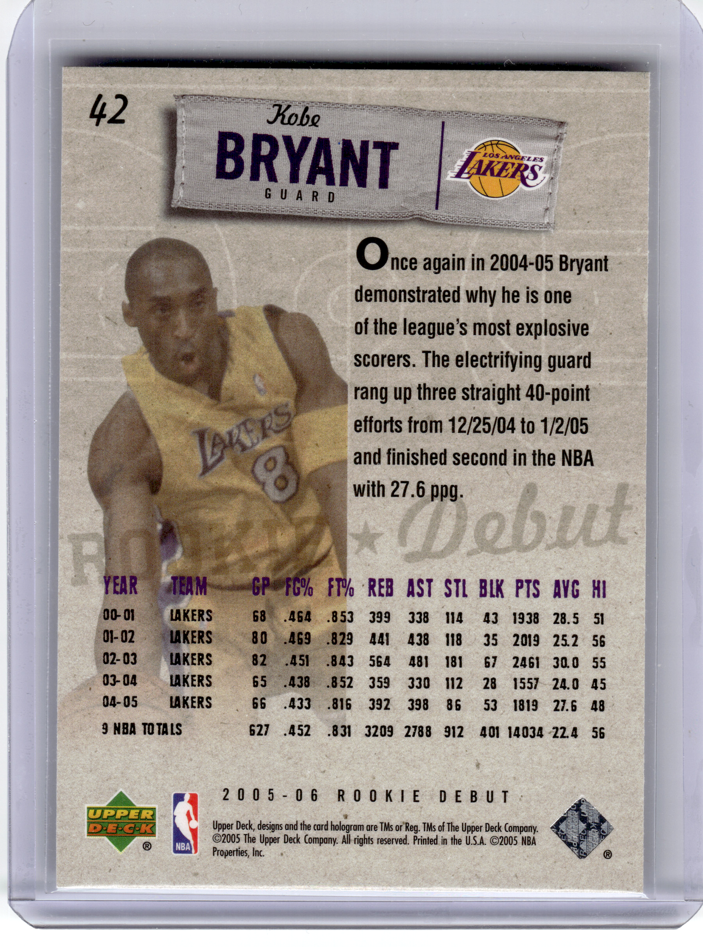 2005 Upper Deck Rookie Debut Basketball—Kobe Bryant #42