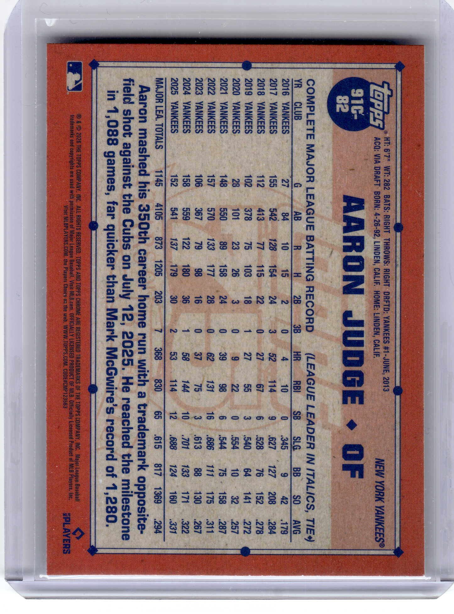 2025 Topps Chrome 75 Years of Baseball—Aaron Judge #91C-82 Silver Mojo Refractor