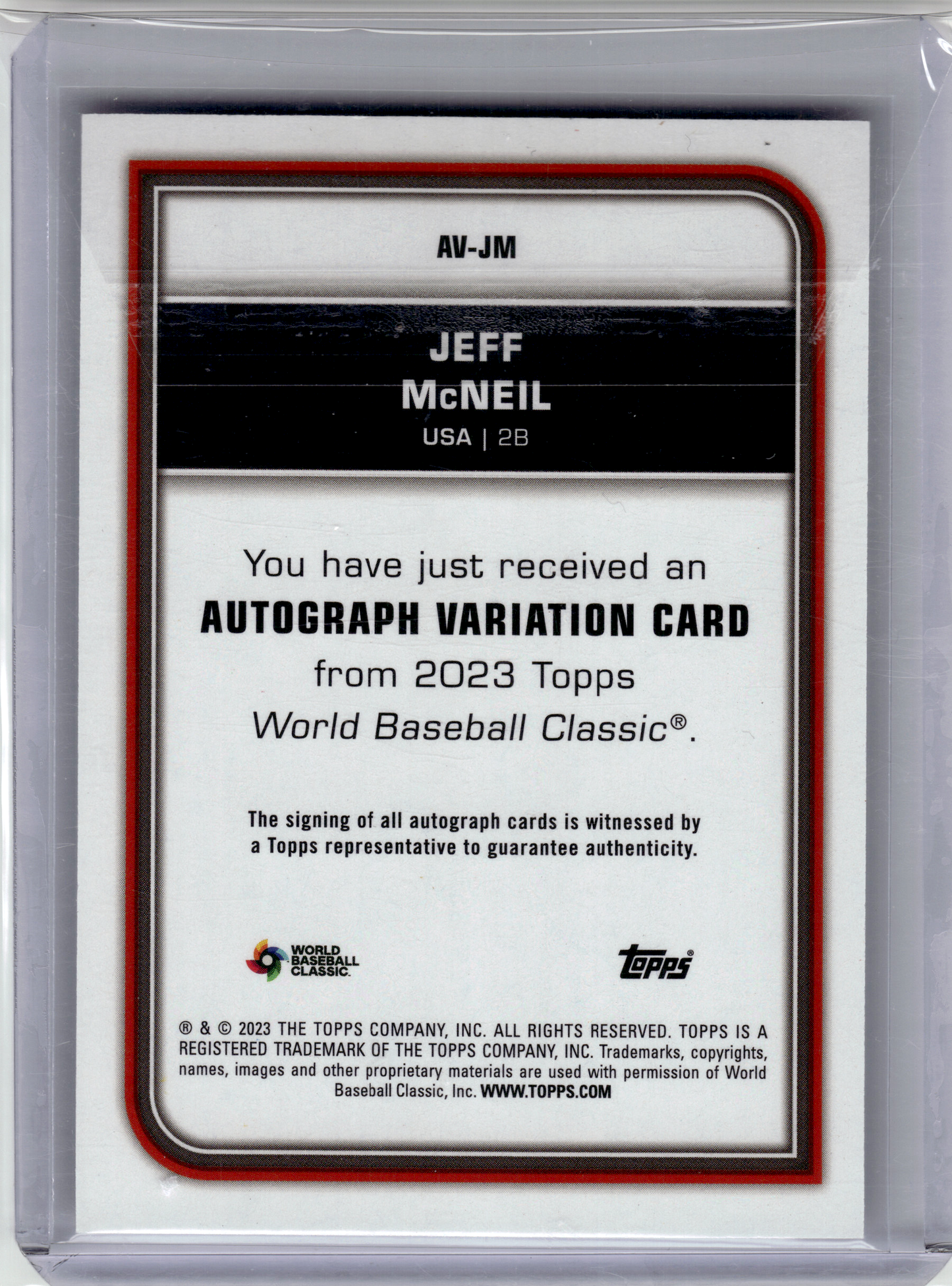 2023 Topps World Baseball Classic Baseball—Jeff McNeil #AV-JM Silver Prizm