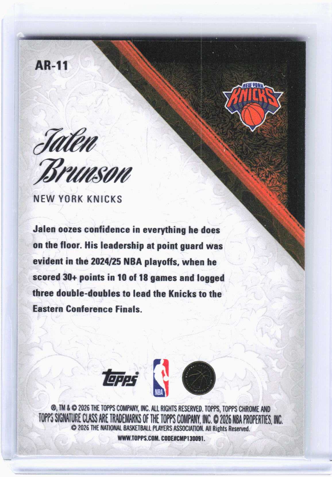 Topps 2026 Topps Chrome Aristocrats Basketball—Jalen Brunson #AR-11 —Excellent