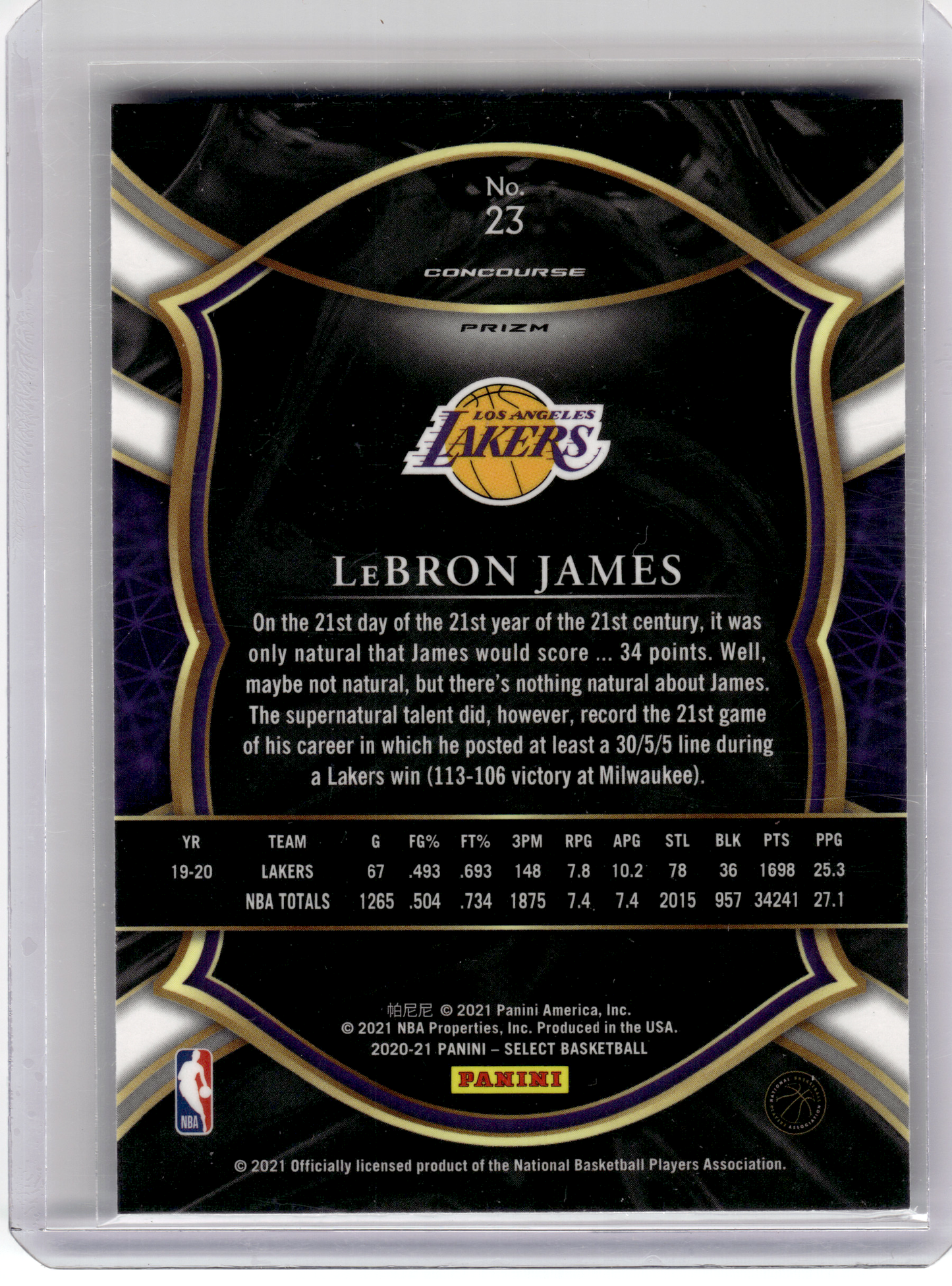 2021 Panini Select Basketball Basketball—LeBron James #23 Concourse —Very Good