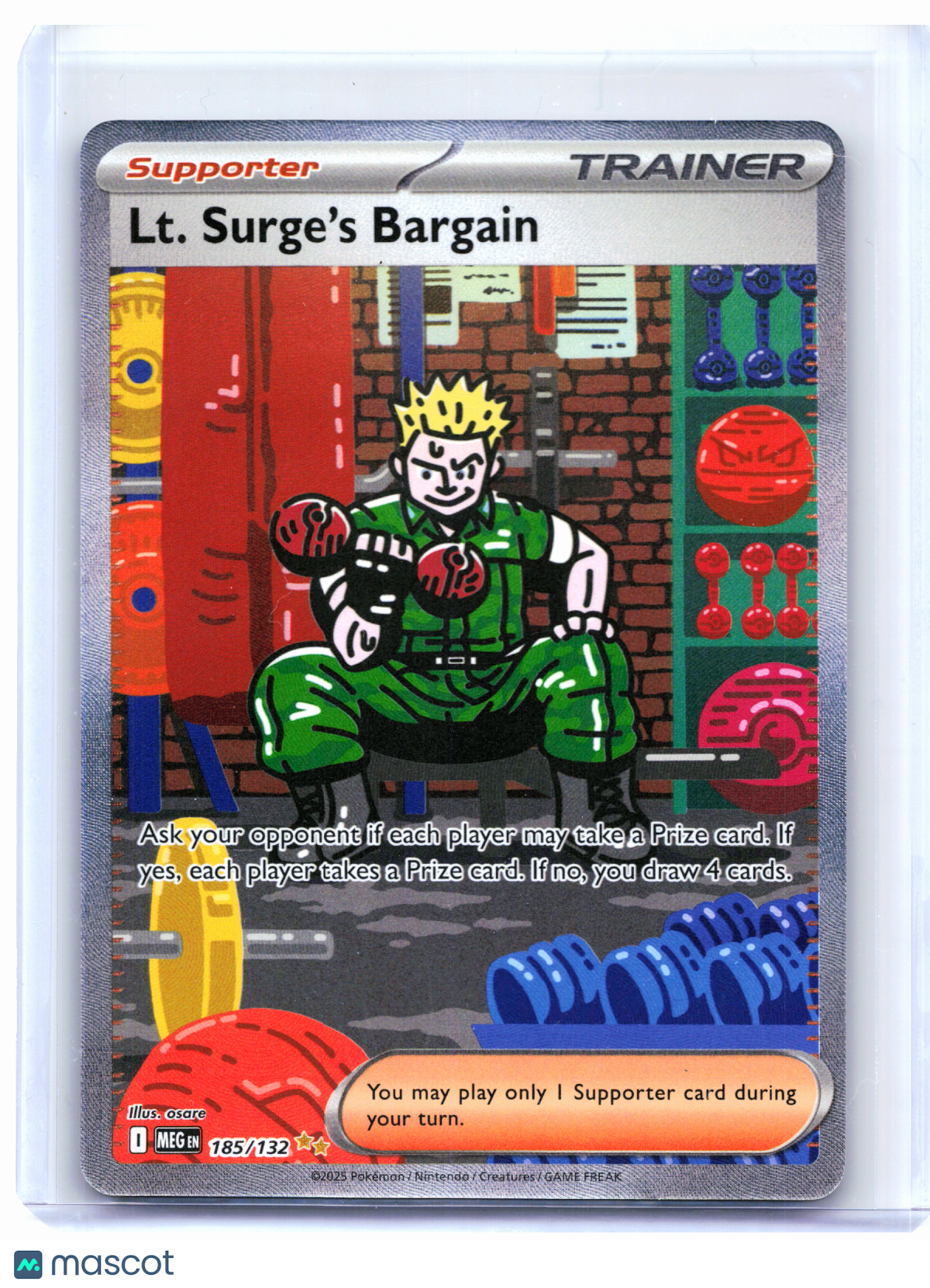 2025 Pokemon—Lt. Surge's Bargain #185/132 Mega Evolution Base Set—SIR Holo – Papa Joey's Collectibles