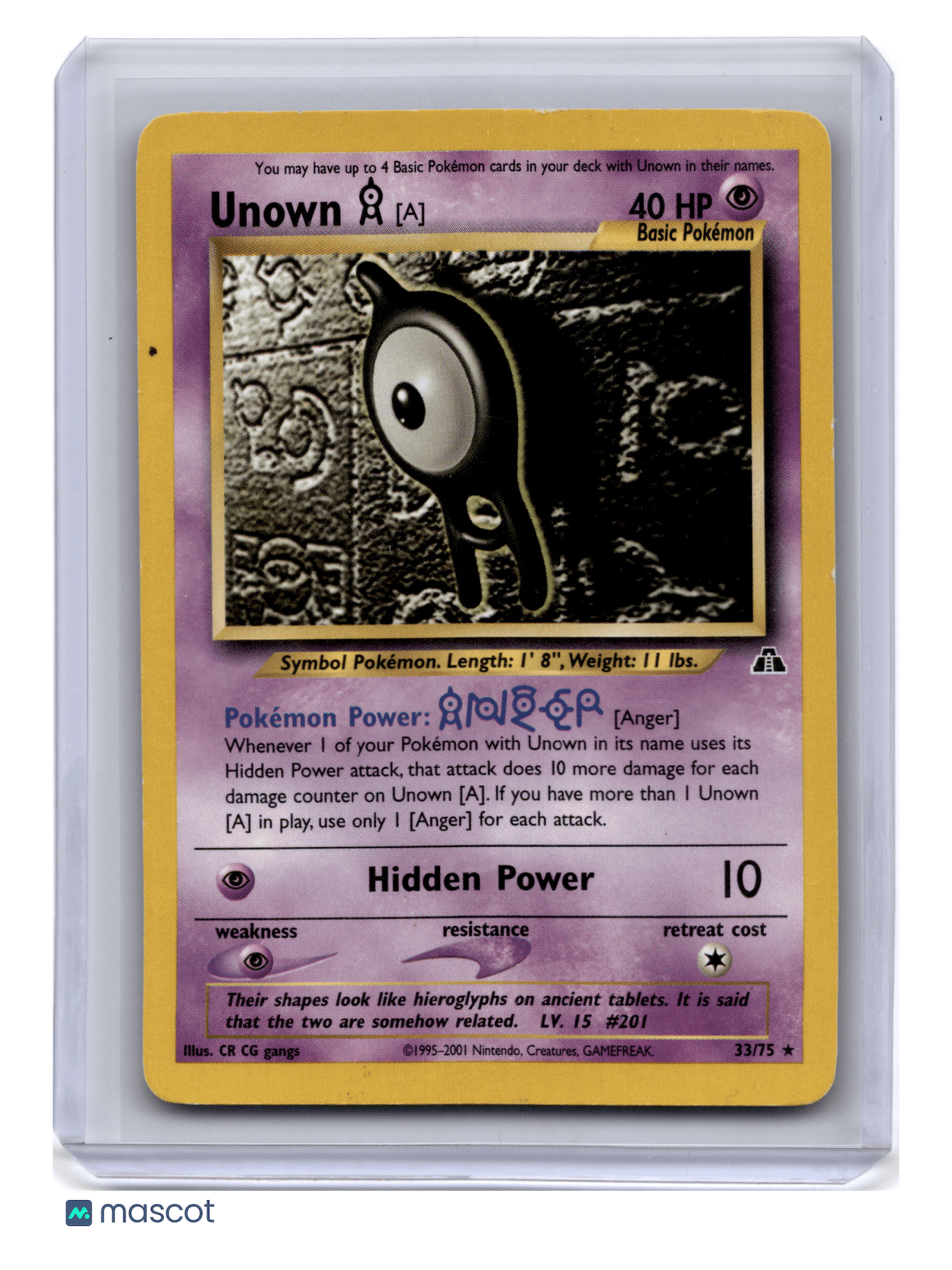 2001 Pokemon TCG Unown Neo Discovery #33/75 Unlimited Heavy Played