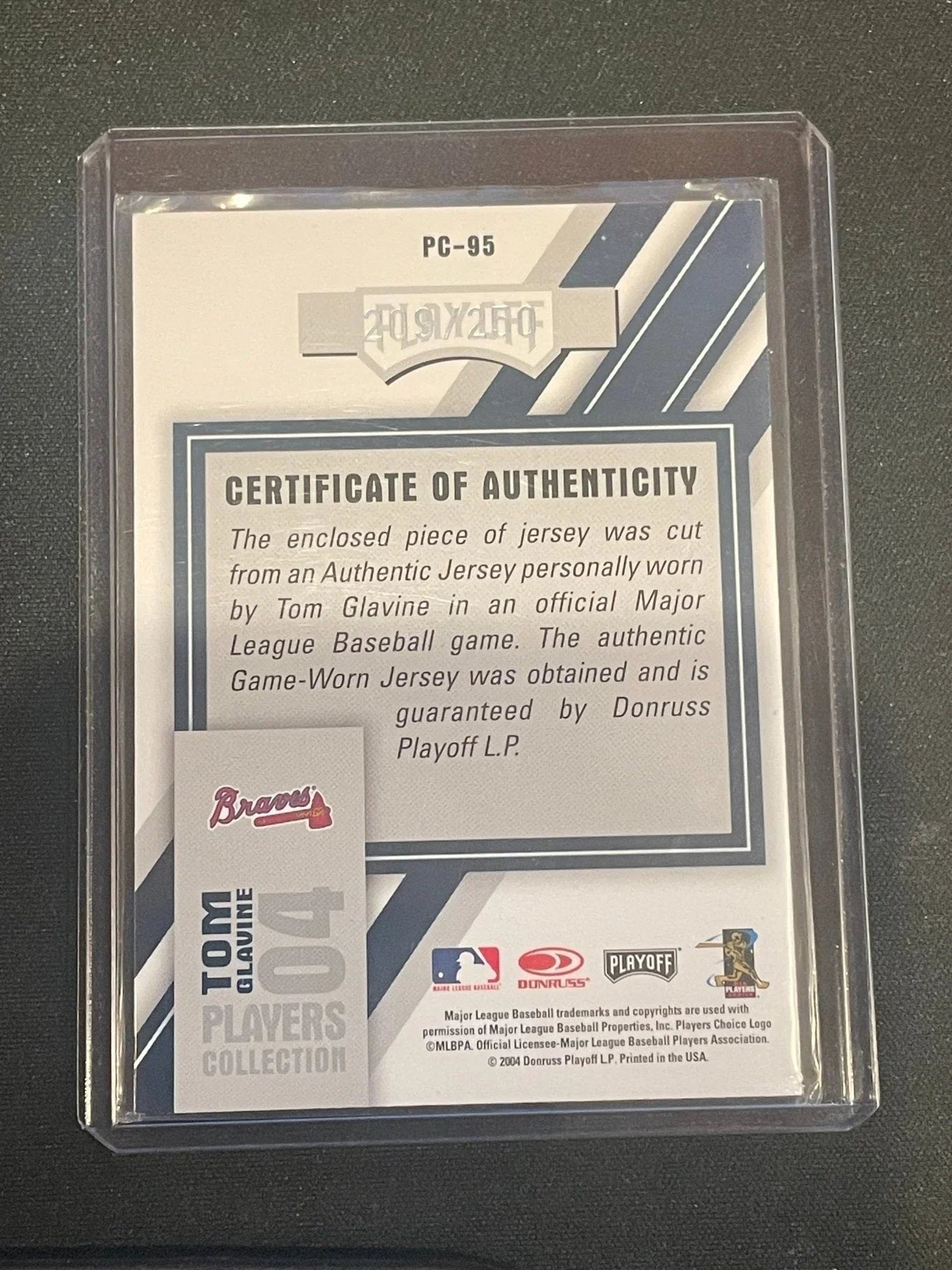 2004 Playoff Honors Baseball Tom Glavine Relic /250 #PC-95 - Papa Joey's Collectibles