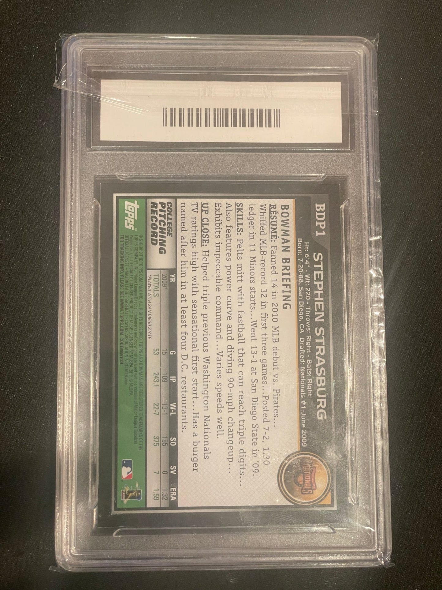 2010 Bowman Stephen Strasburg GMA 10