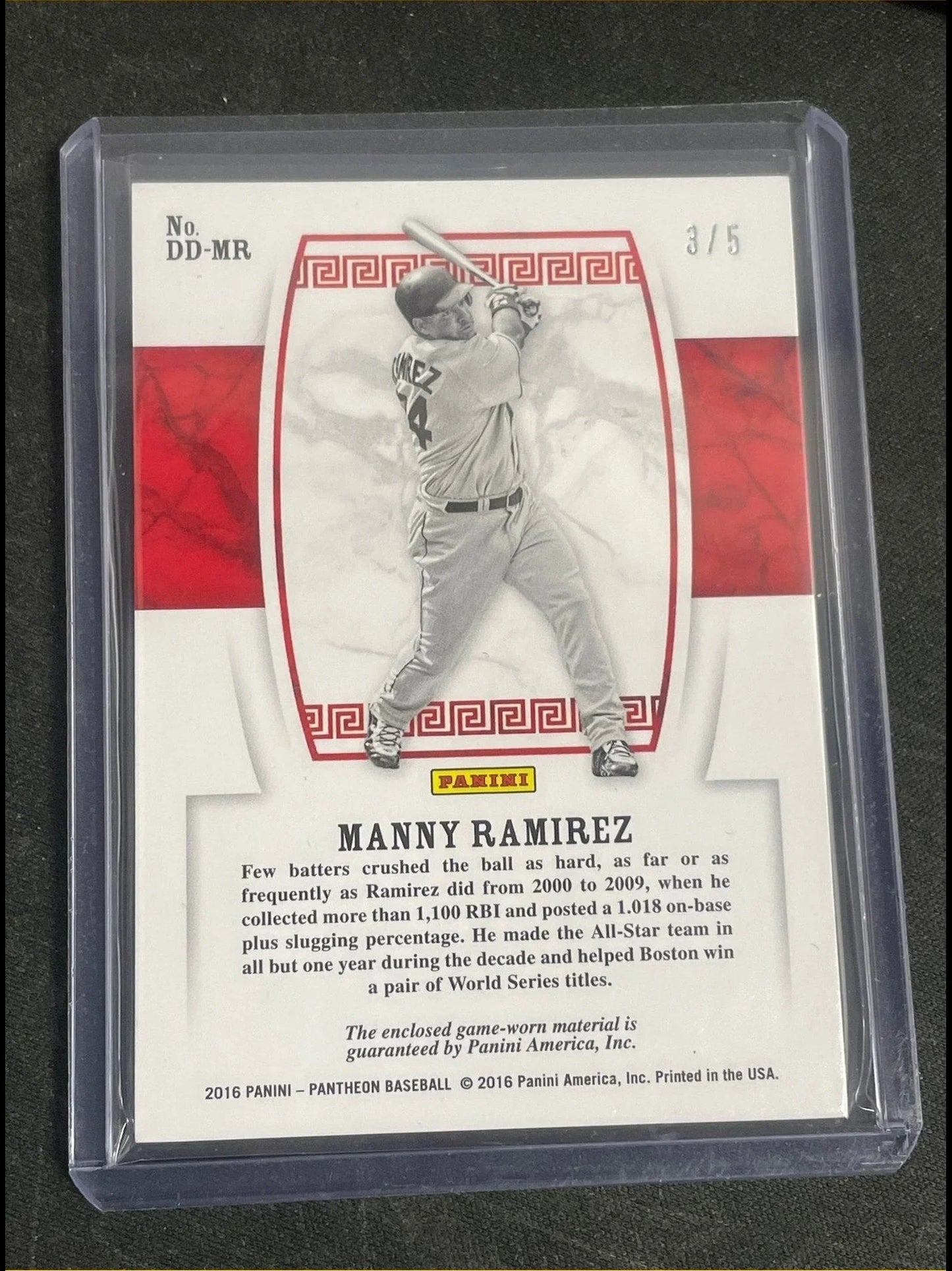 2016 Pantheon Baseball Manny Ramirez Relic /5 #DD-MR - Papa Joey's Collectibles