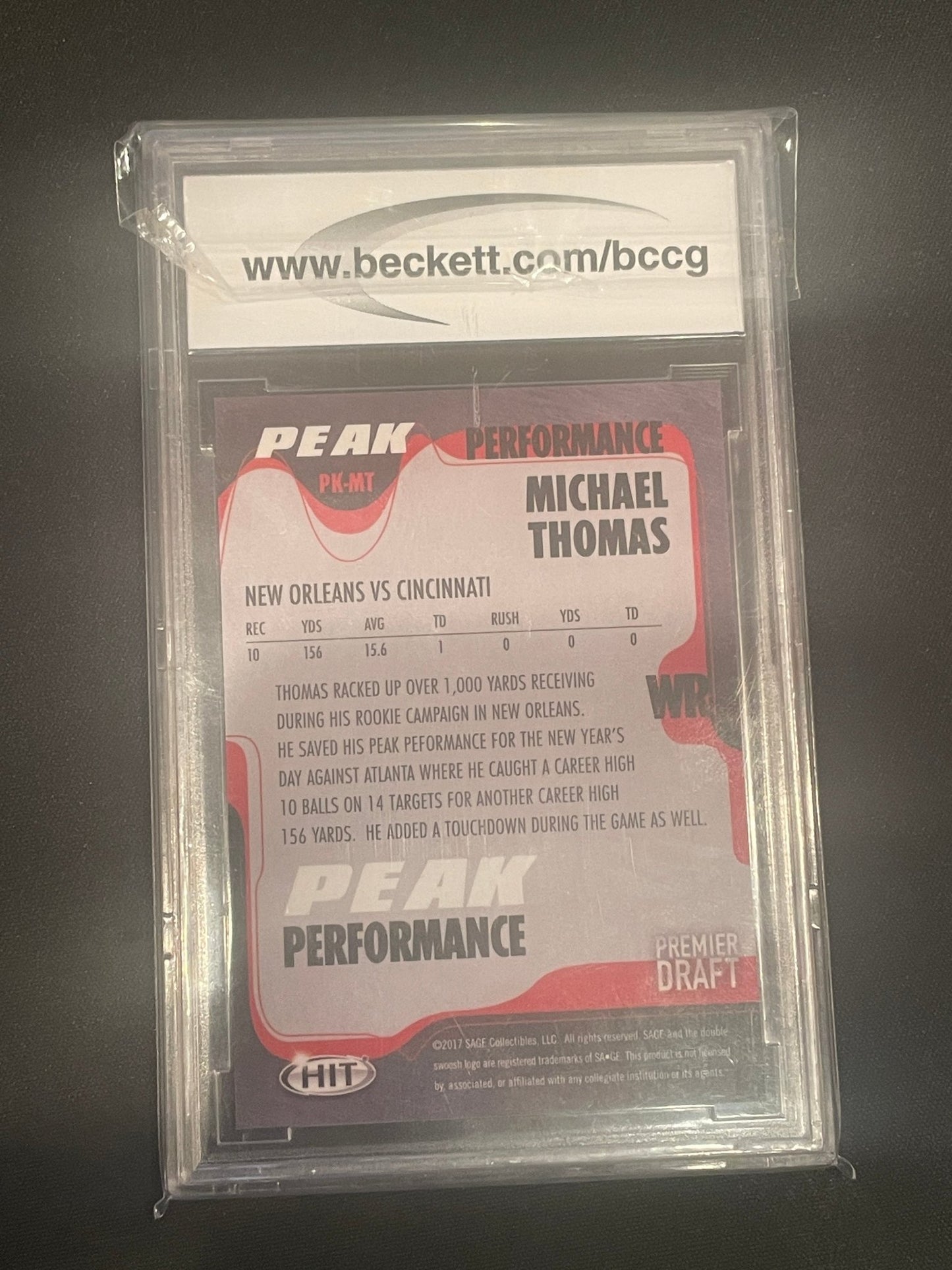 2017 SAGE HIT Premier Draft Peak Performance Football Michael Thomas #PKMT BGS 10