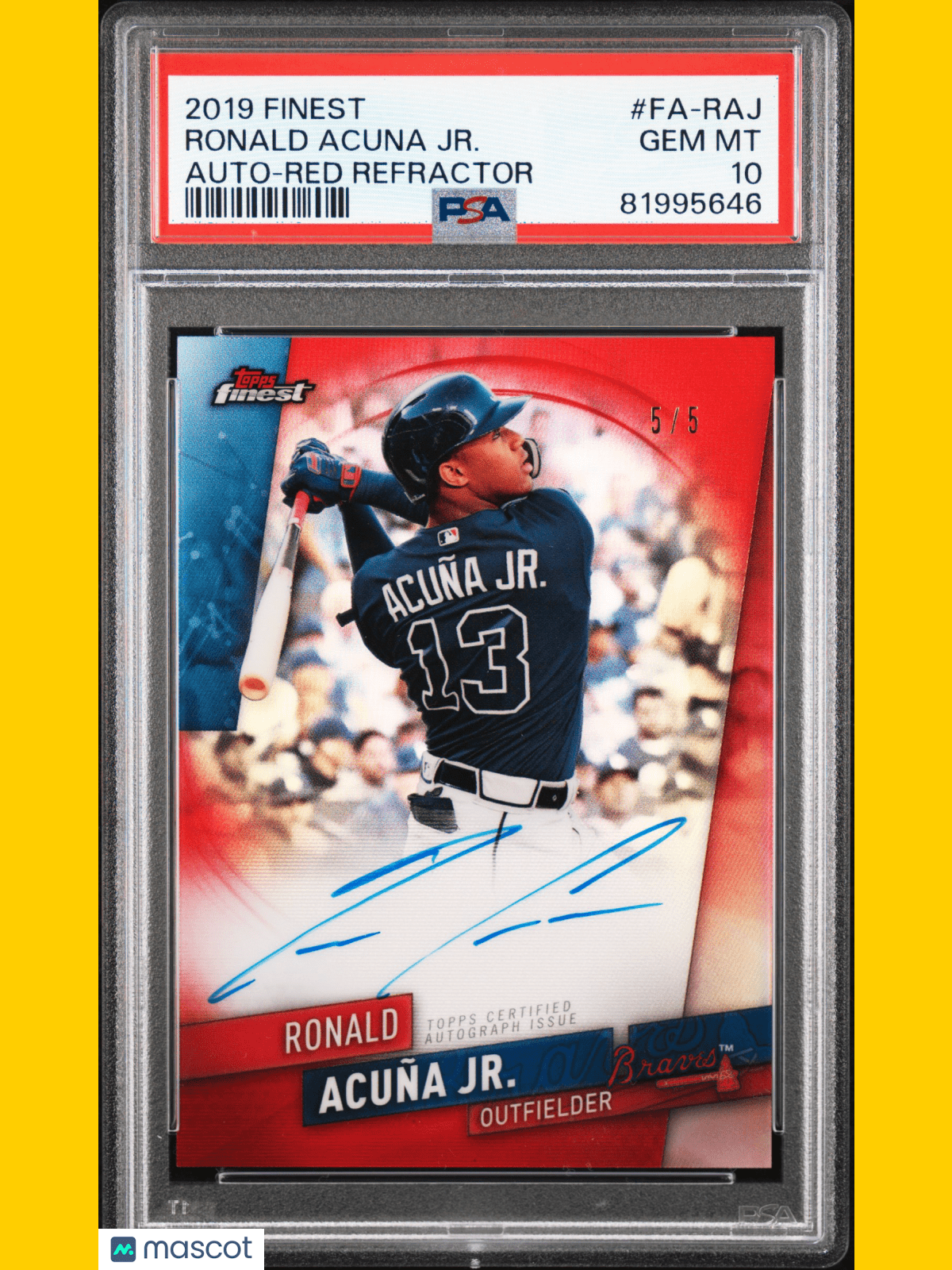 2019 Finest Autographs Baseball Ronald Acuna JR. Red Refractor #FA-RAJ PSA 10