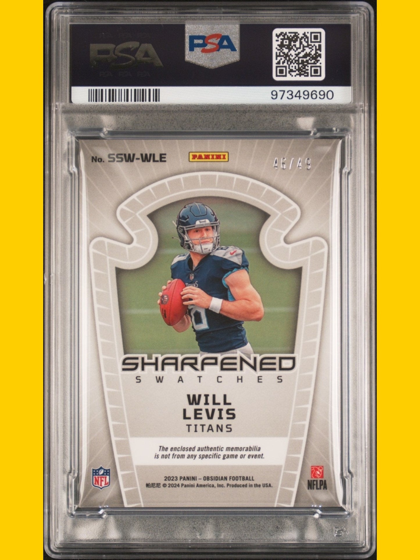 2023 Panini Obsidian Sharpened Swatches Football Will Levis SWT Ee Orange #SSWWLE PSA 10