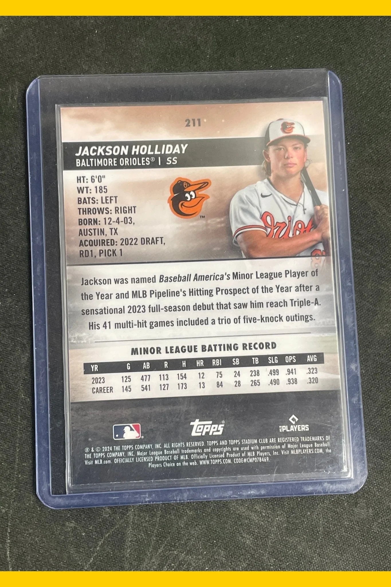2024 Stadium Club Baseball Jackson Holliday Green #211 - Papa Joey's Collectibles