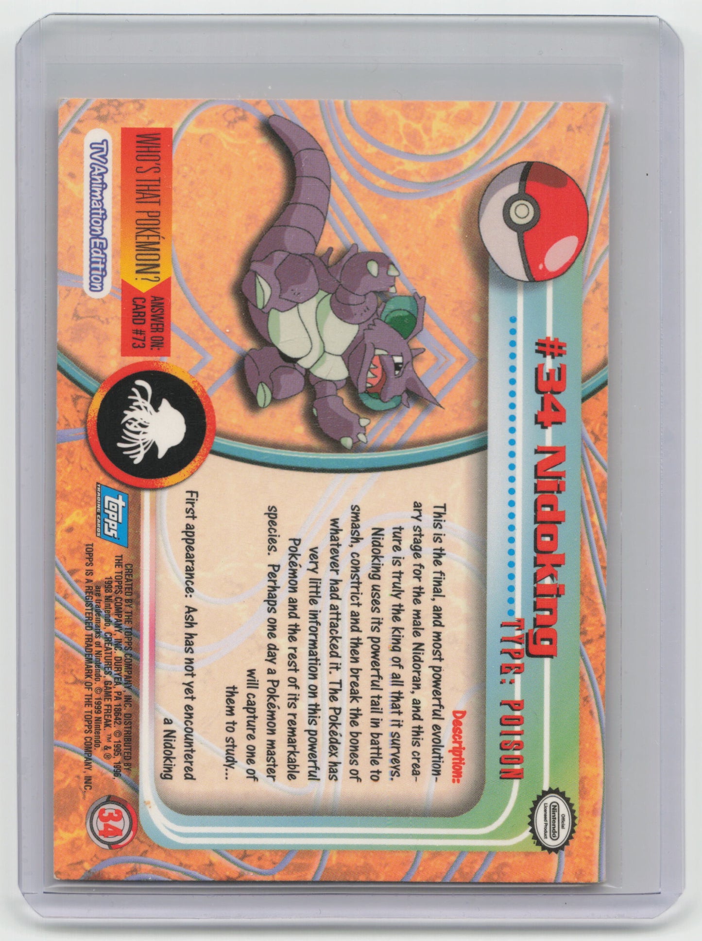 1999 Pokemon Nidoking Pokémon Topps Series 1 #34 - Papa Joey's Collectibles