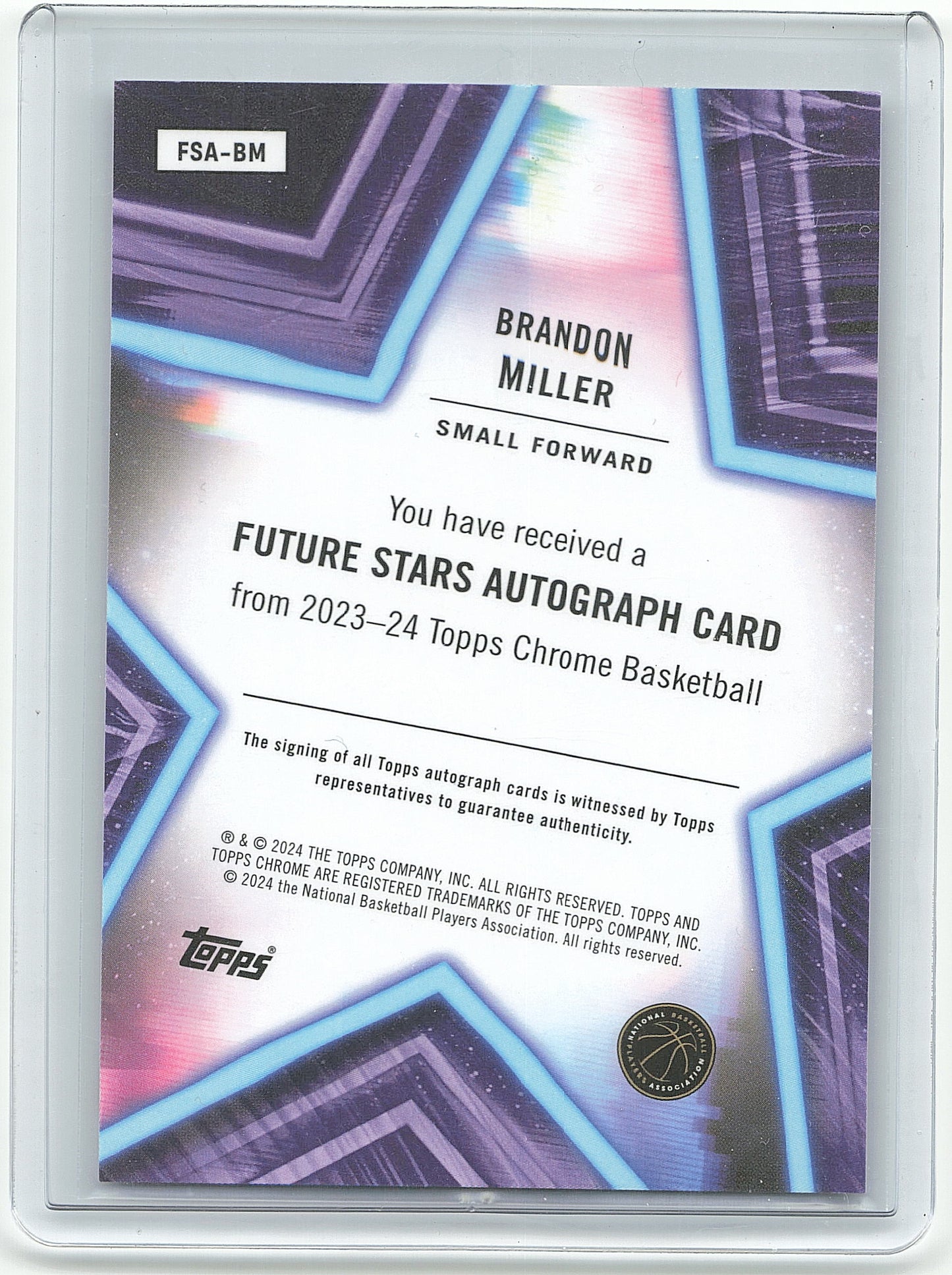 Topps 2024 Topps Chrome Basketball Brandon Miller RC #FSA-BM