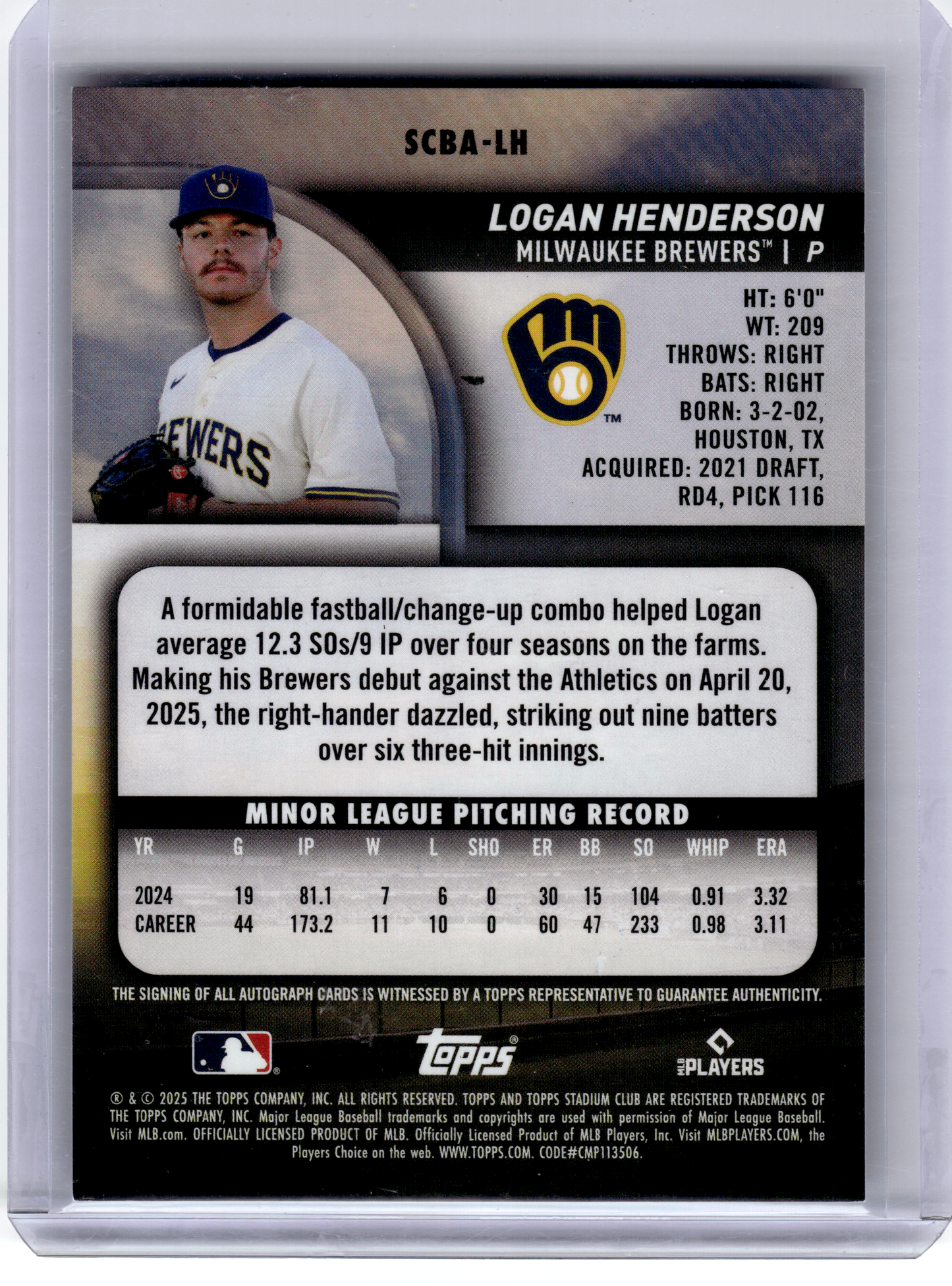 2024 Topps Stadium Club Baseball—Logan Henderson #SCBA-LH RC