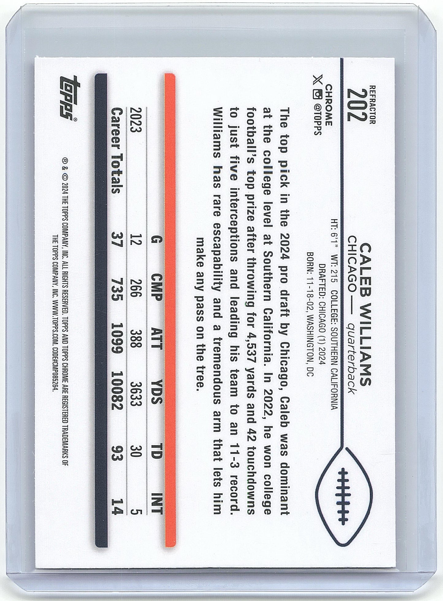 2023 Topps Chrome Football Caleb Williams RC #202