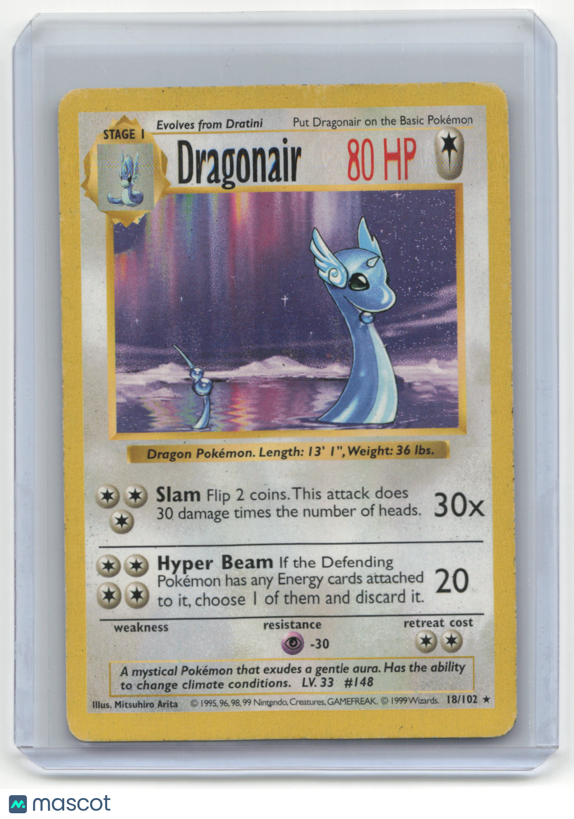 1999 Pokemon Dragonair Base Set #18/102 Damaged Unlimited Shadowless