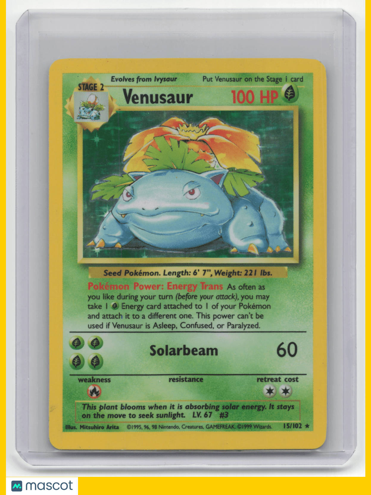 Pokemon TCG Venusaur 1999 Pokemon Base Set #15/102 Holo Unlimited