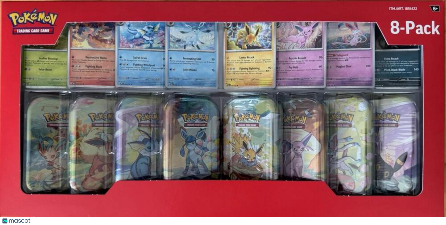 2025 Pokemon Scarlet & Violet Prismatic Evolutions 8-Pack Mini Tin Bundle