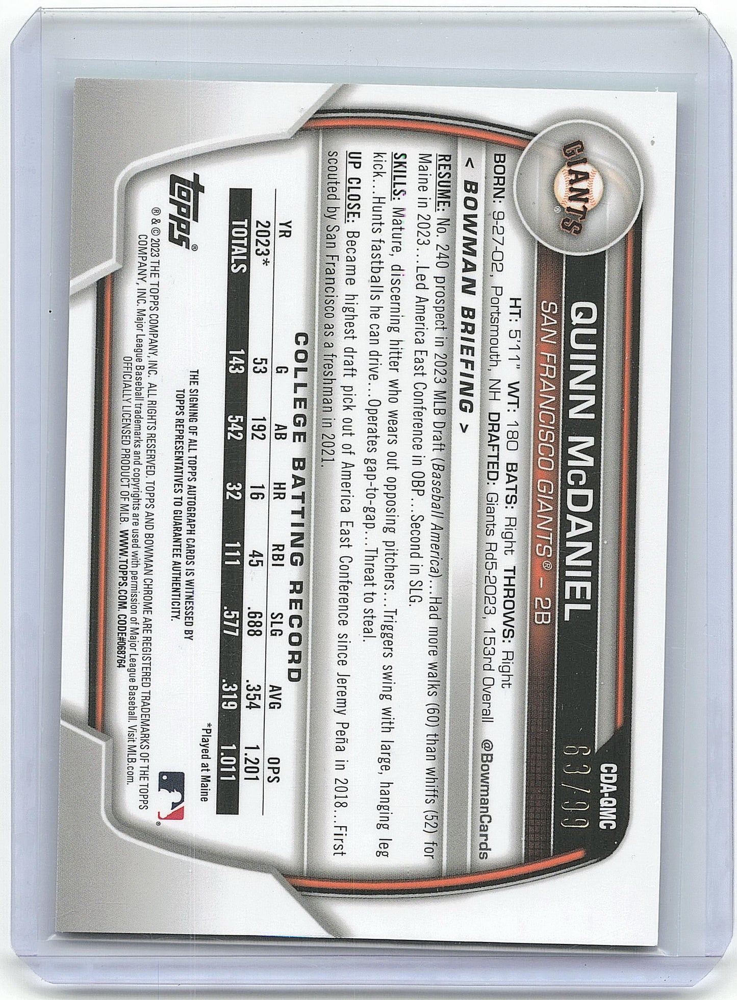 Topps 2023 Bowman Chrome Baseball Quinn McDaniel Green #BDC-BC