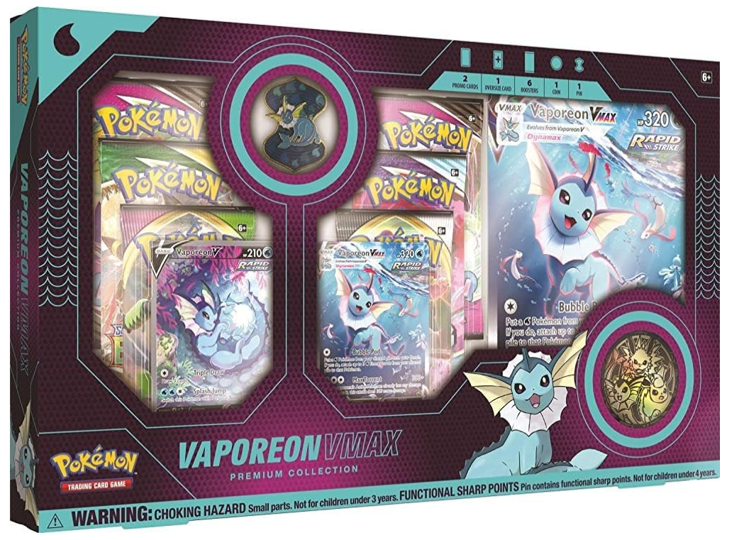 2021 Pokemon Sword & Shield Vaporeon VMAX Premium Collection Box