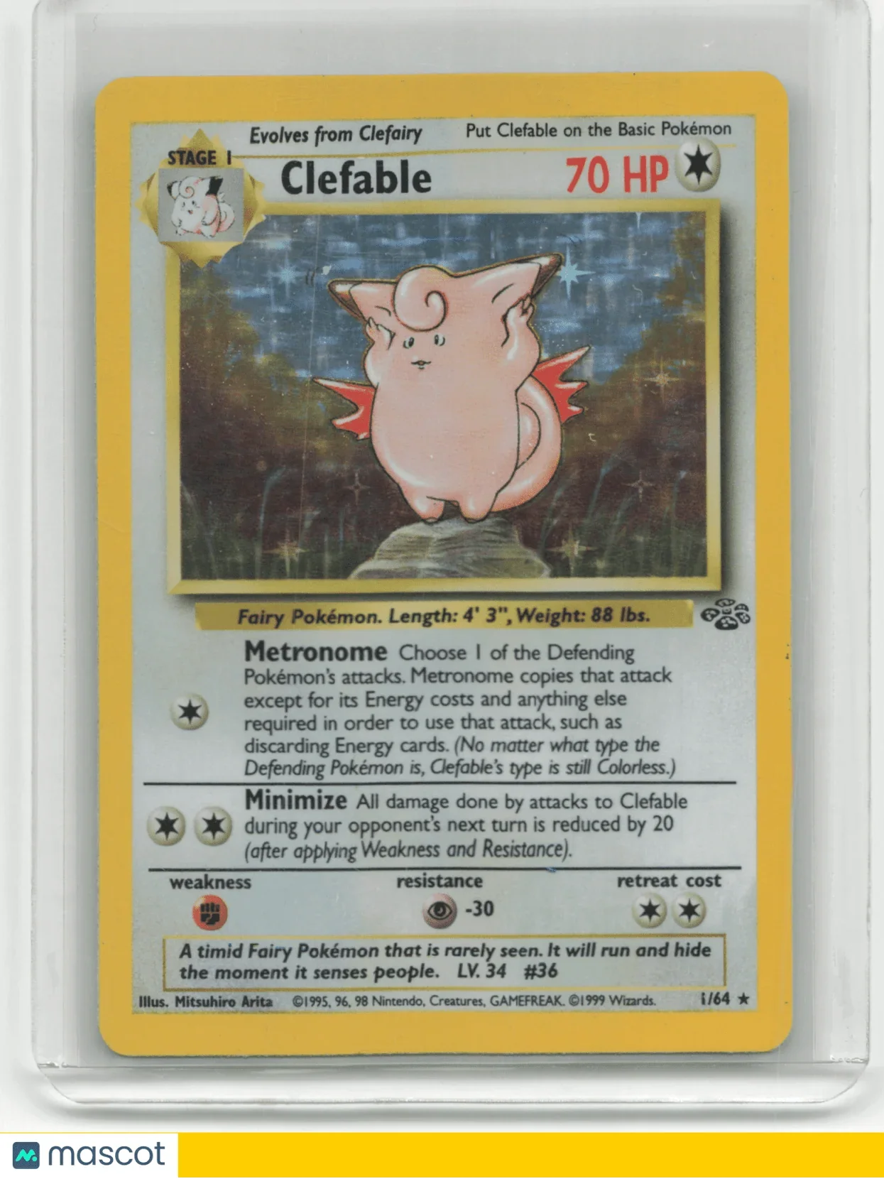 1999 Pokemon TCG Clefable Jungle #1/64 Mod Played Holo Unlimited - Papa Joey's Collectibles