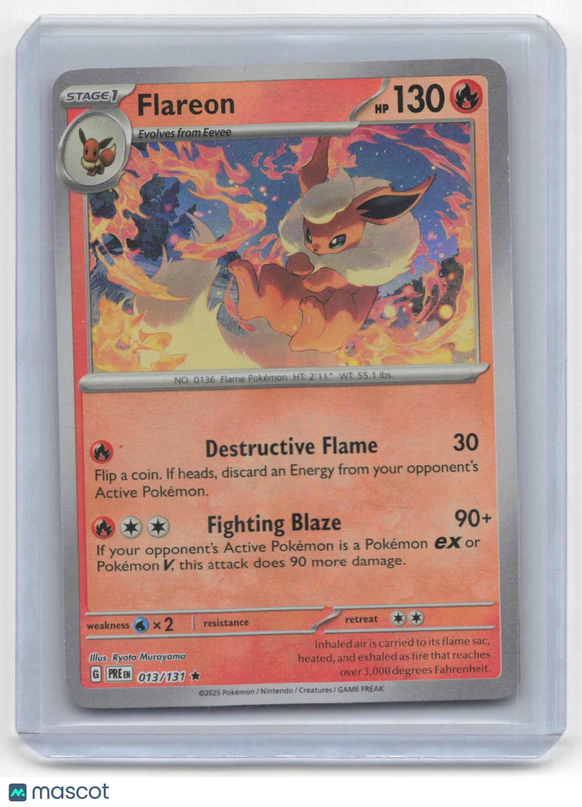2025 Pokemon Flareon Prismatic Evolutions #13/131 Master Ball Near Mint
