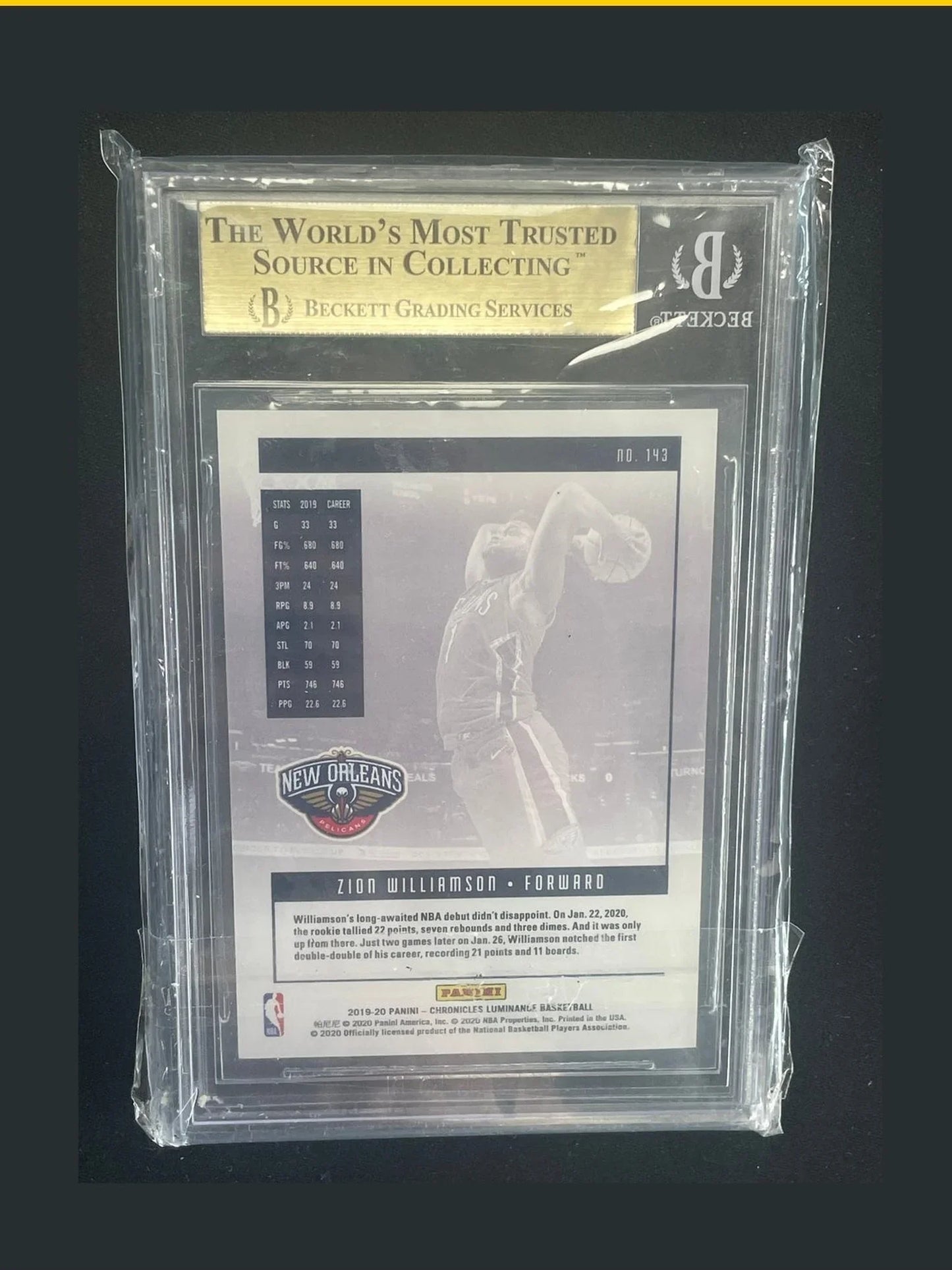 2019 Panini Chronicles Luminance Basketball Zion Williamson /99 #143 BGS 9.5 - Papa Joey's Collectibles
