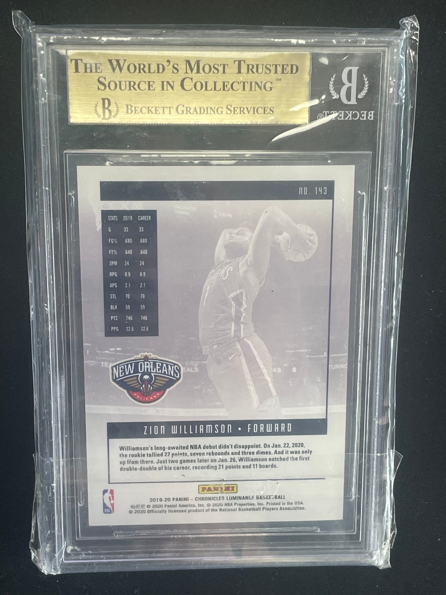 2019 Panini Chronicles Luminance Basketball Zion Williamson /99 #143 BGS 9.5 - Papa Joey's Collectibles