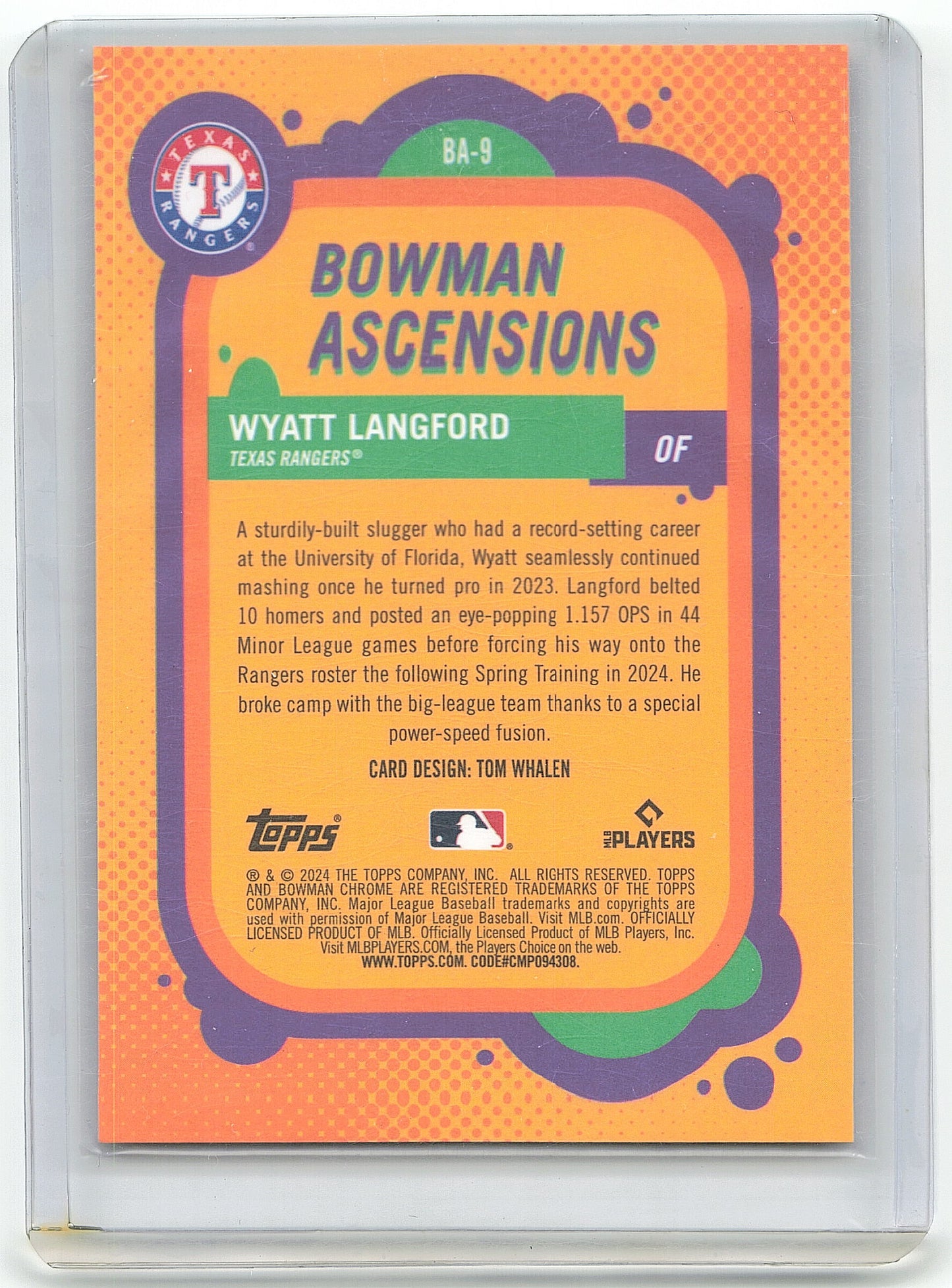 Topps 2024 Bowman Chrome Baseball Wyatt Langford RC 10/25 #BA-9