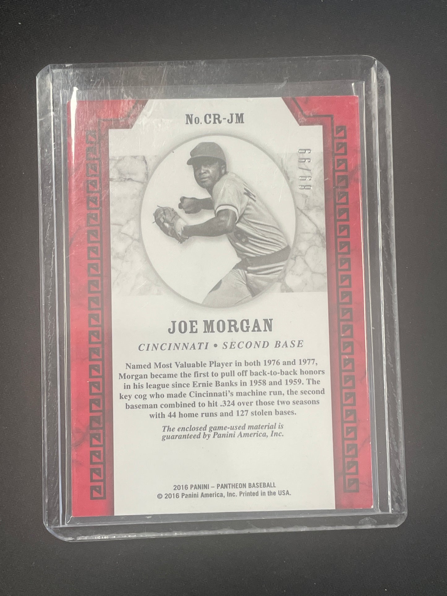 2016 Panini Pantheon Baseball Joe Morgan Relic /99