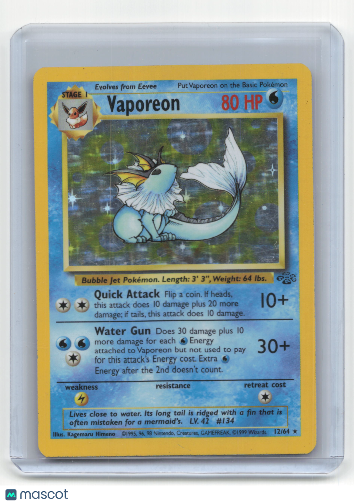 1999 Pokemon TCG Vaporeon Jungle #12/64 Lightly Played Holo