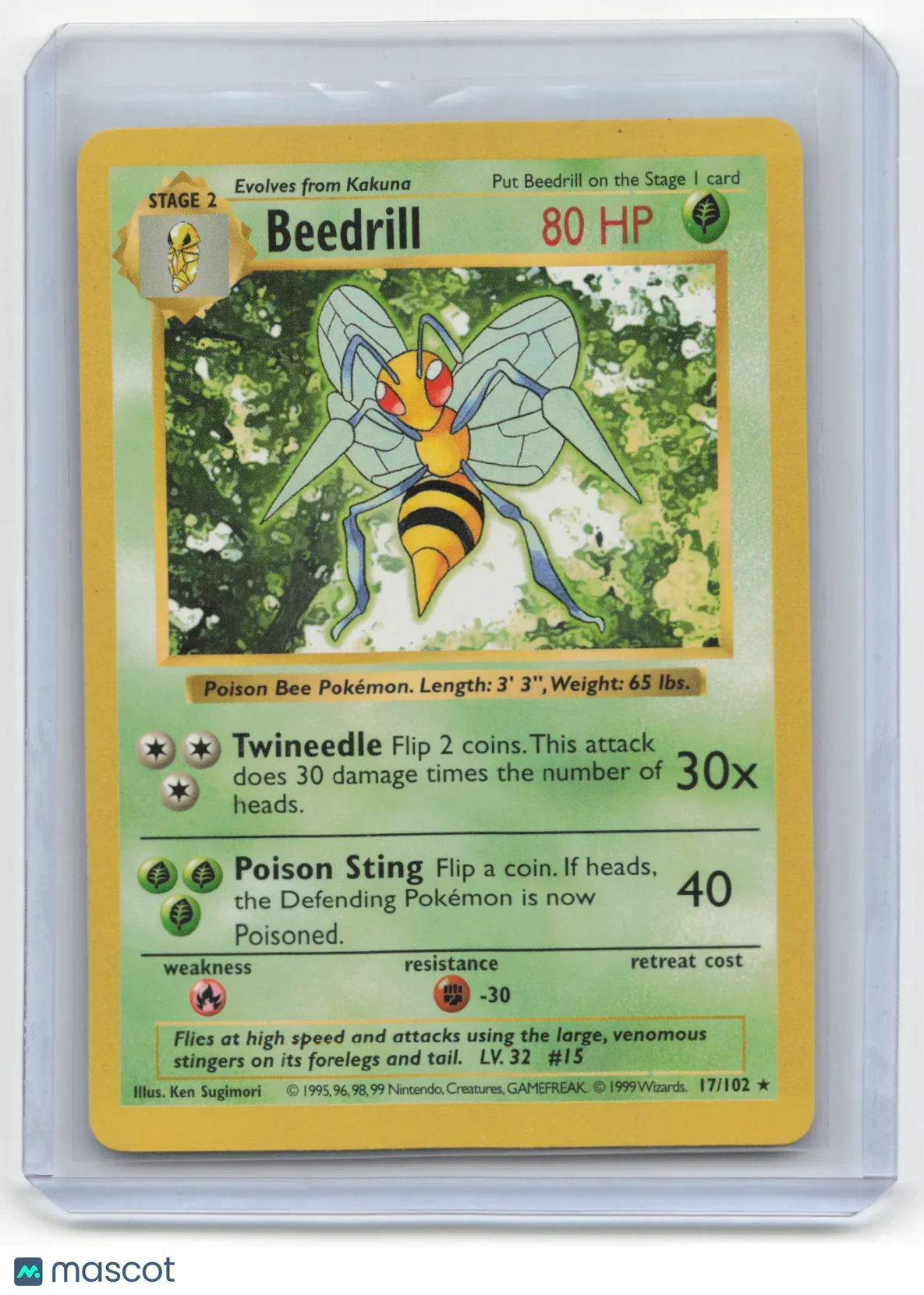 1999 Pokemon Beedrill Base Set #17/102 Shadowless - Papa Joey's Collectibles