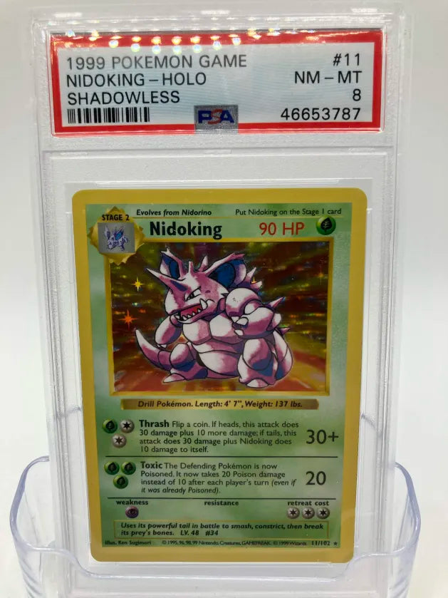 1999 Pokemon—Nidoking #11/102 Base Set (Shadowless)—Holo Rare PSA 8