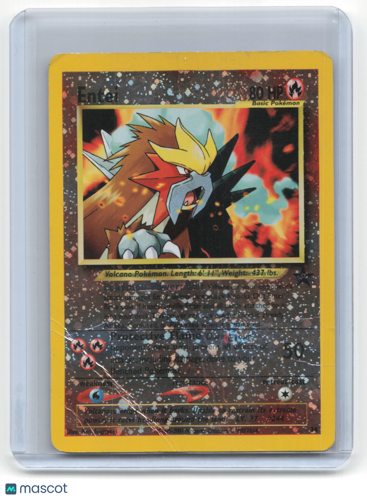 2001 Pokemon TCG Entei Pokemon Movie Promo #34 Damaged Holo