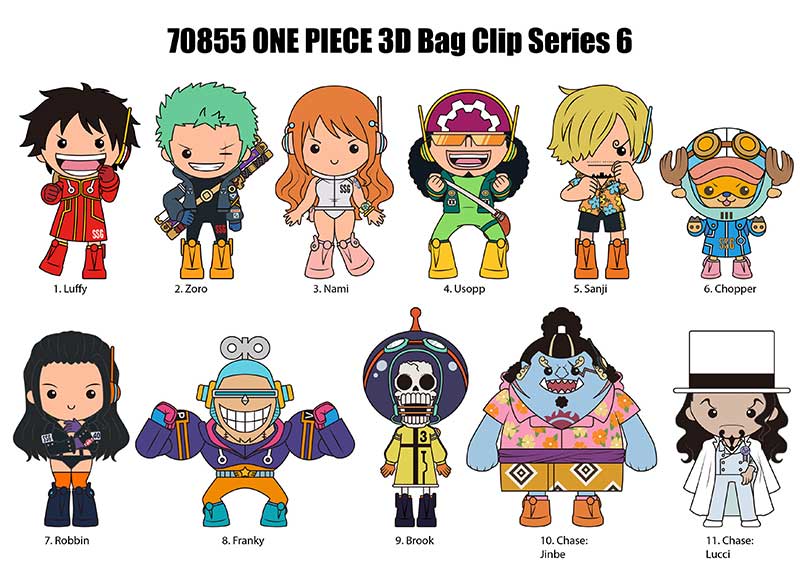 One Piece Series 6 3D Foam Bag Clip Random 6-Pack