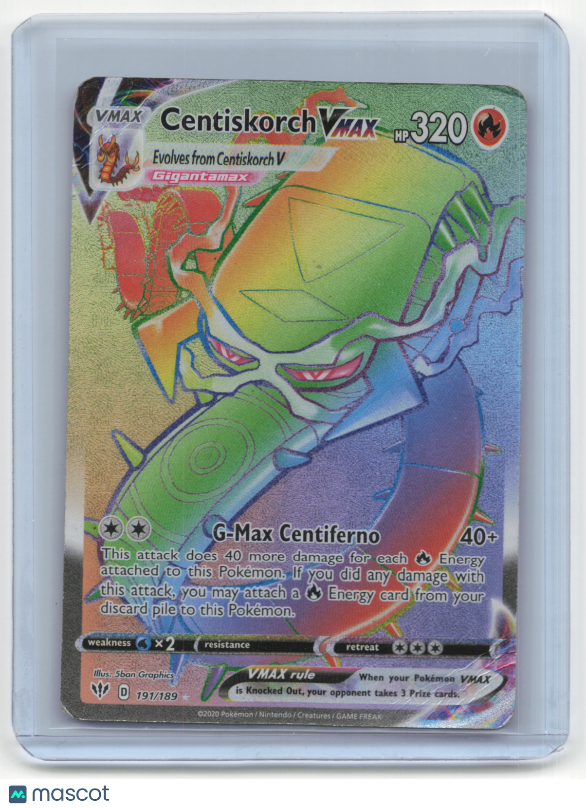 2020 Pokemon TCG Centiskorch VMAX Darkness Ablaze #191/189 Damaged