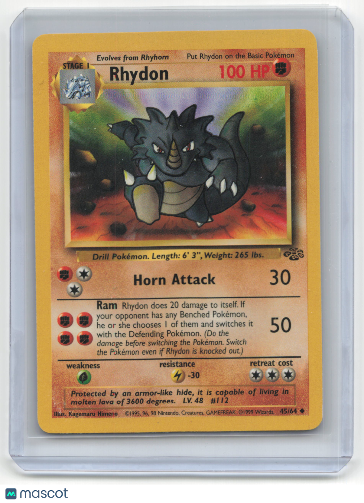 1999 Pokemon TCG Rhydon Jungle #45/64 Basic