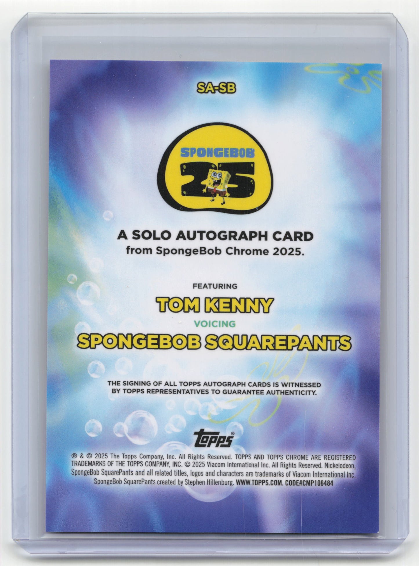 2025 Topps SpongeBob Chrome SpongeBob SquarePants Tom Kenny Autograph #SA-SB
