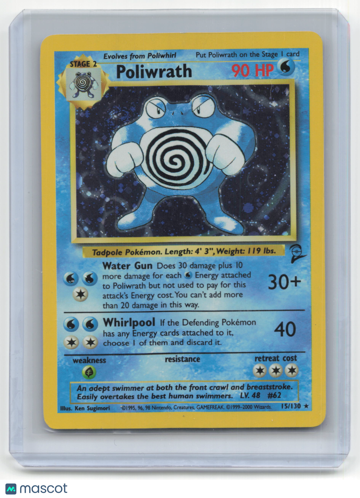 1999 Pokemon TCG Poliwrath Base Set 2 #15/130 Heavily Played Holo Swirl