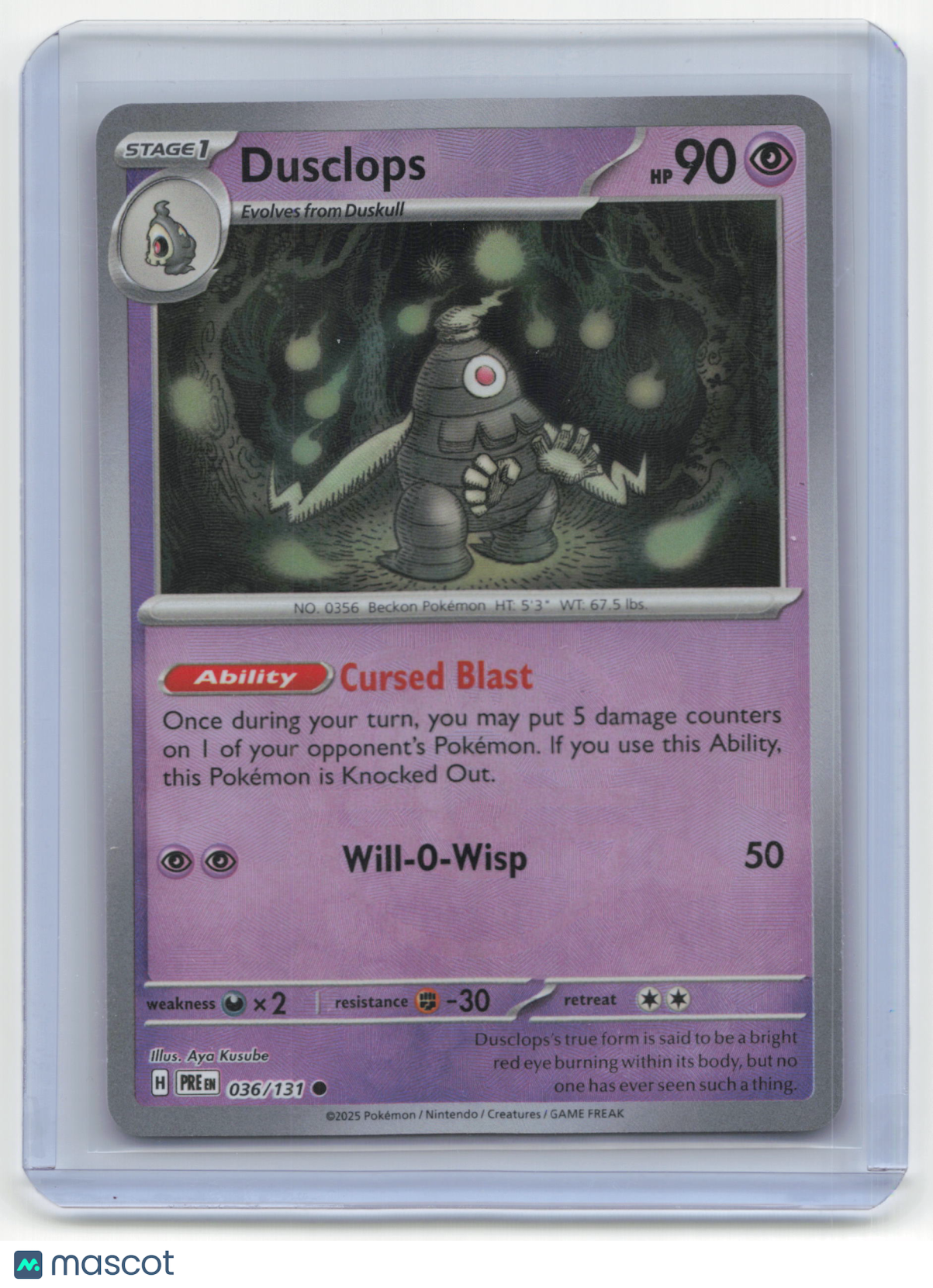 2025 Pokemon Dusclops Prismatic Evolutions #36/131 Master Ball