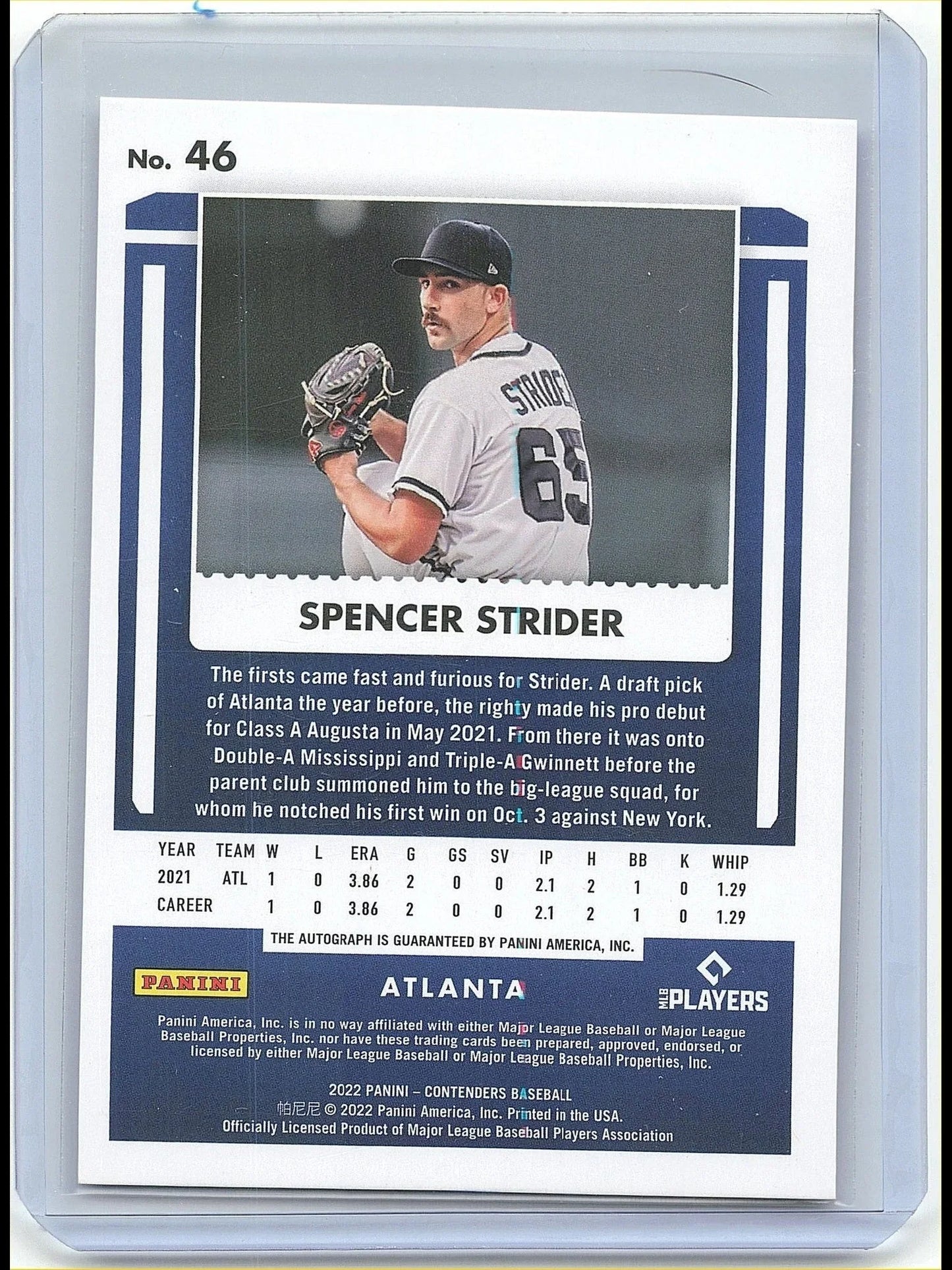 2022 Panini Contenders Baseball Spencer Strider 20/20 RC #46 - Papa Joey's Collectibles