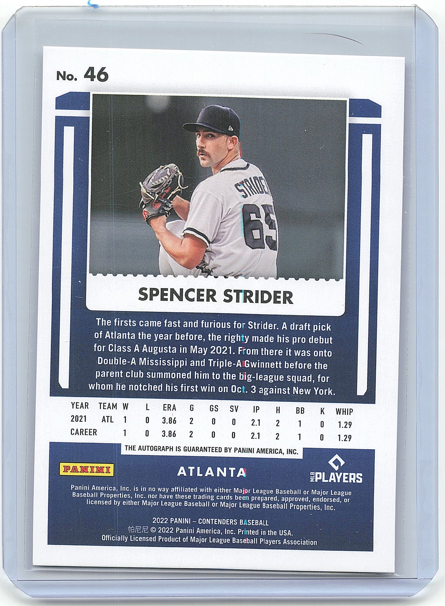 2022 Panini Contenders Baseball Spencer Strider 20/20 RC #46