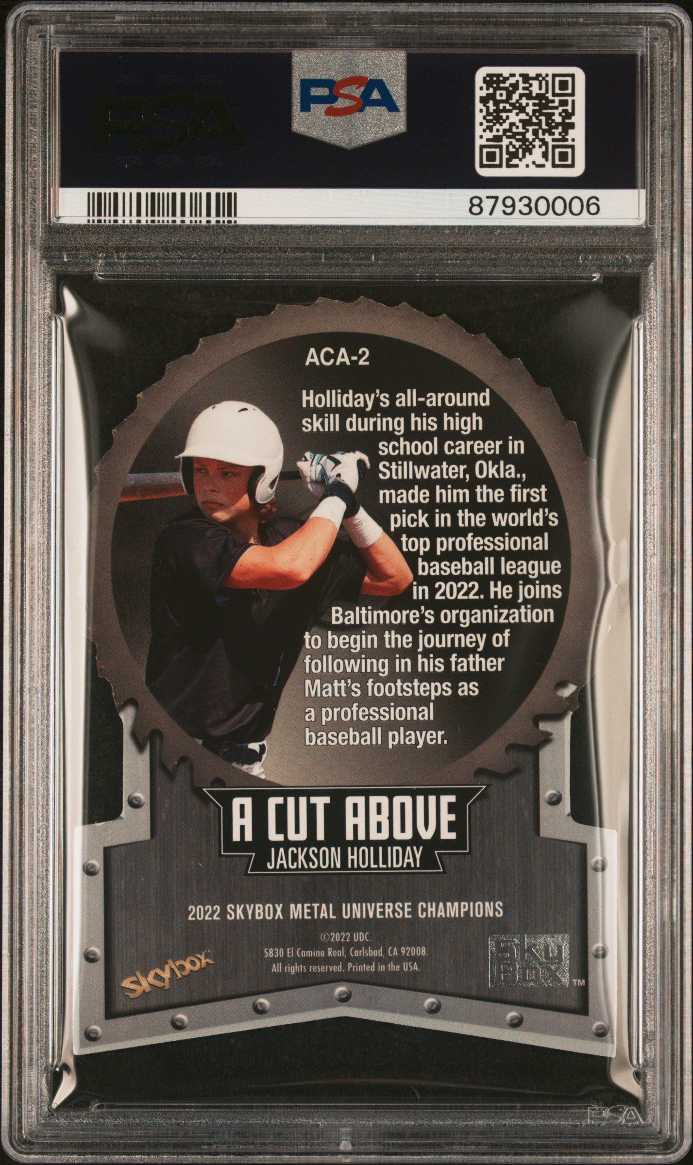 2022 Skybox Metal Universe Champions A Cut Above—Jackson Holliday #2 —PSA 9