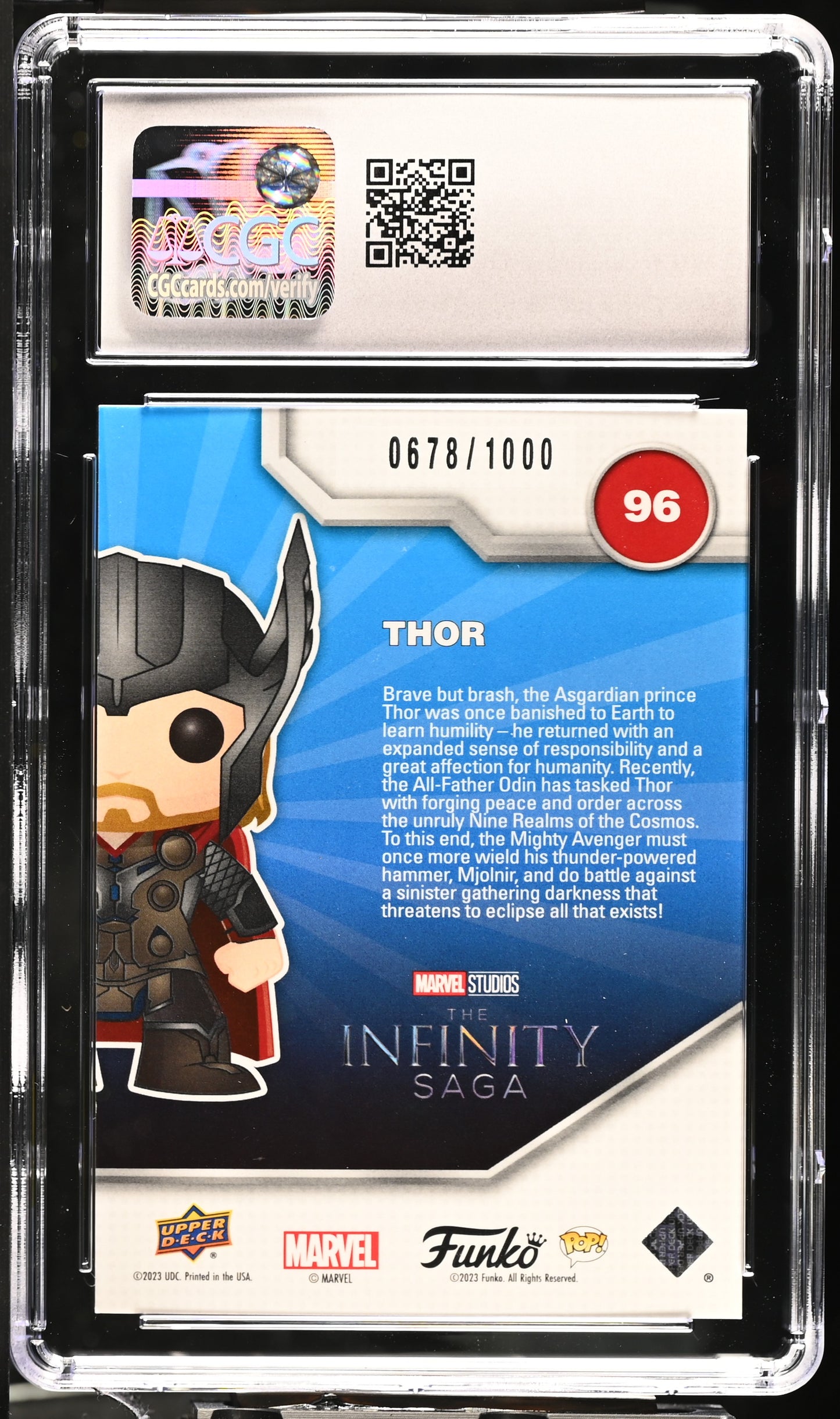 2023 UD Funko Pop! Infinity Saga Marvel—Thor #96 SDCC Exclusive Promo— CGC 8.5