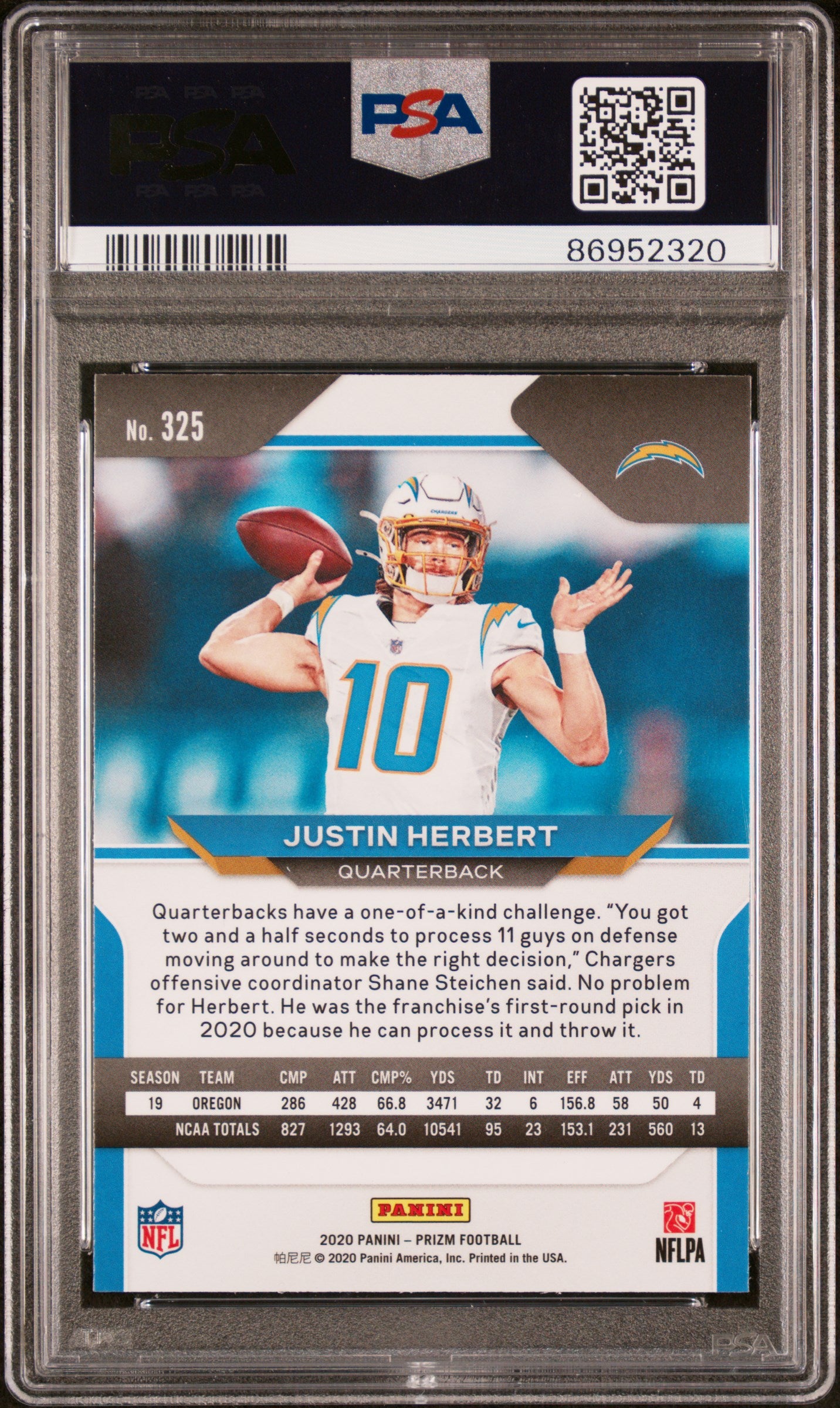 2020 Panini Prizm Football Justin Herbert #325 PSA 9