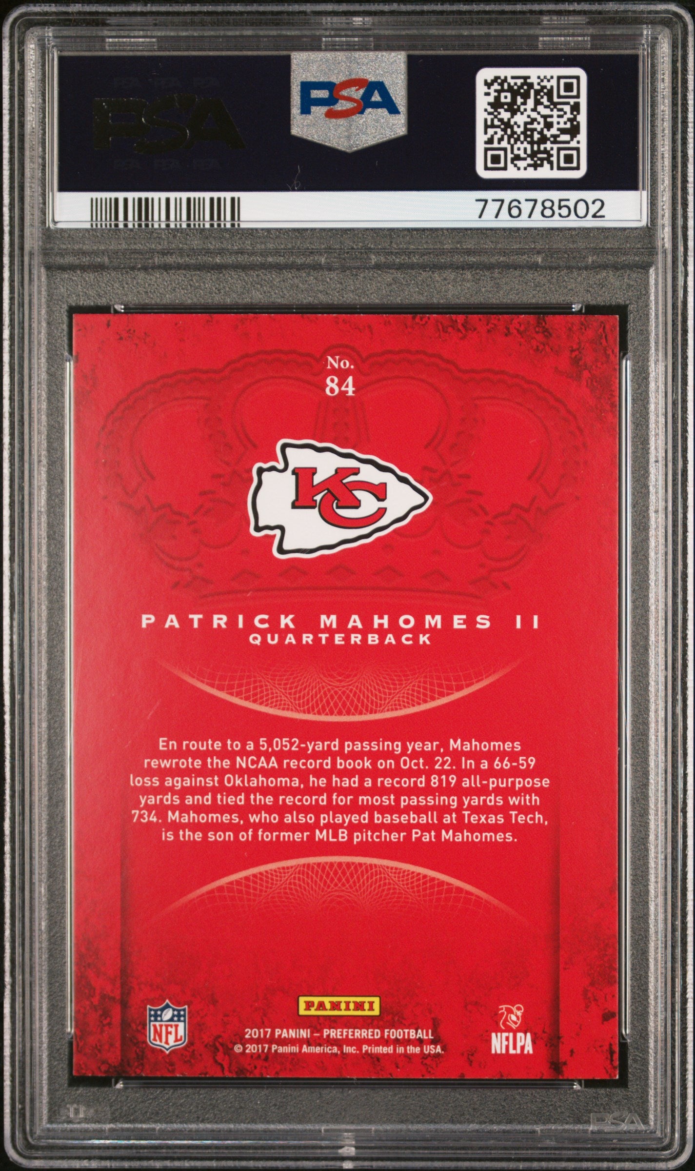 2017 Panini Crown Royale Patrick Mahomes II #84 PSA 9